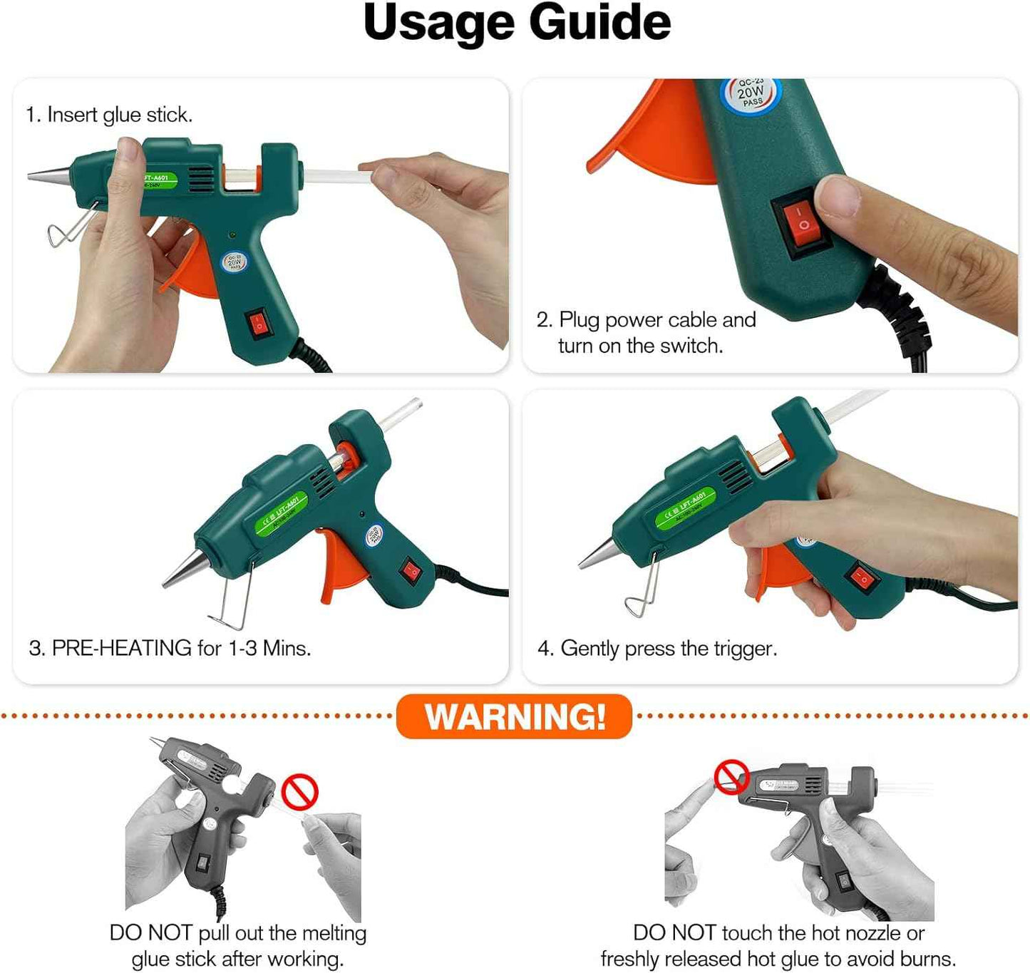 SHJADE Hot Glue Gun with 30 Glue Sticks, Fast Preheating Hot Melt Gun, Mini Glue Gun Kit for Kids DIY School Craft Projects and Quick Home Repairs, 20W Green