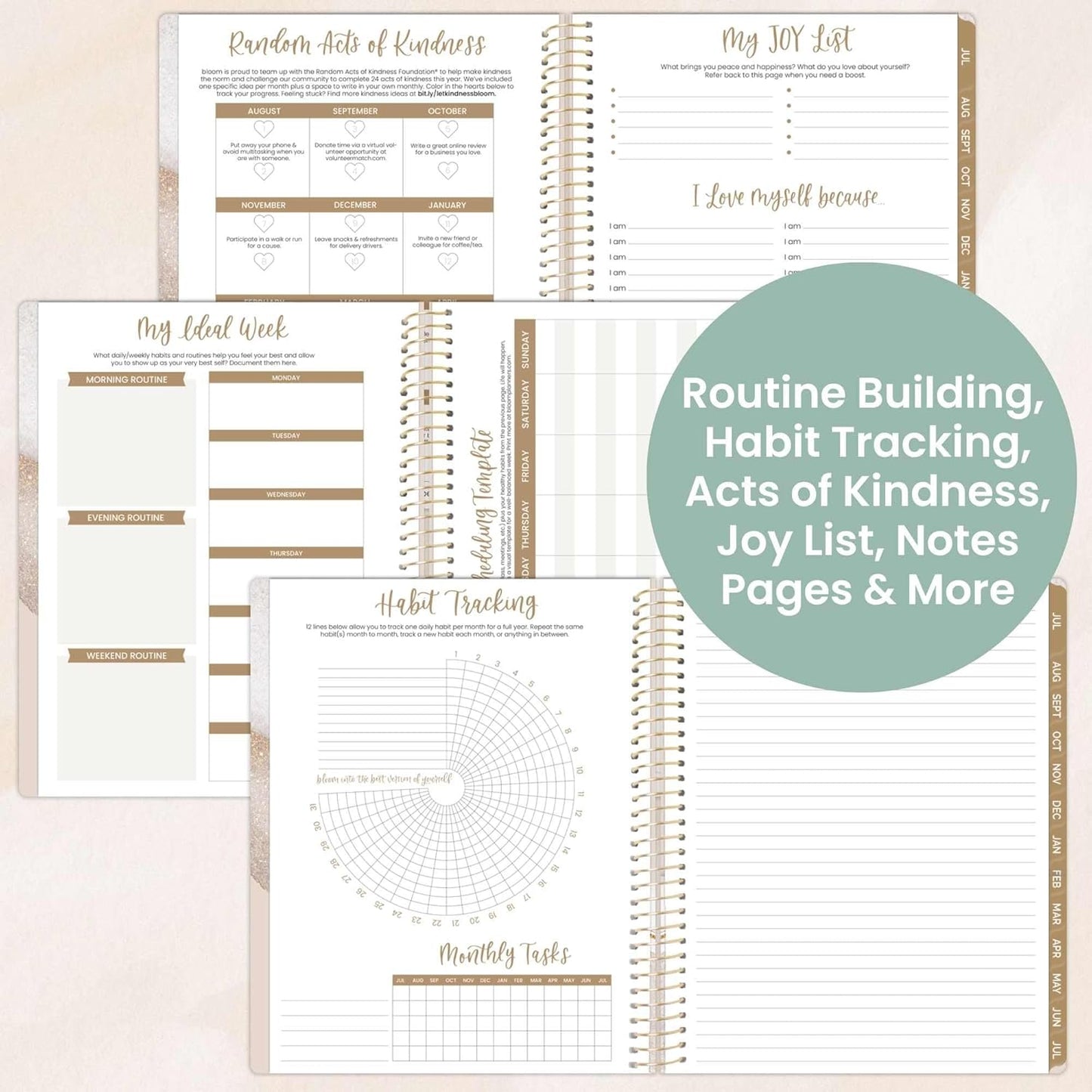 bloom daily planners 2025-2026 (8.5" x 11") Academic Year Day Planner (July 2025 - July 2026) - Aesthetic Weekly & Monthly Dated Agenda Organizer with Stickers - Brushed Beige