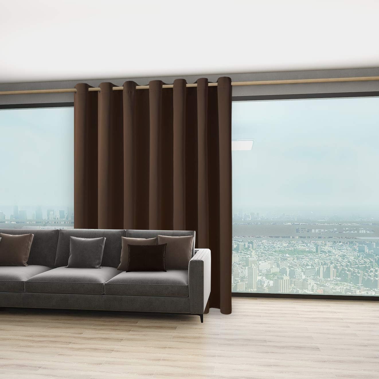 BONZER Extra Wide Room Divider Curtain Screen Partitions Total Privacy Wall Noise Reducing Blackout Curtains for Home Theatre, Storage, 108L x 150W Inch (9L x 12.5W ft), 1 Panel, Chocolate