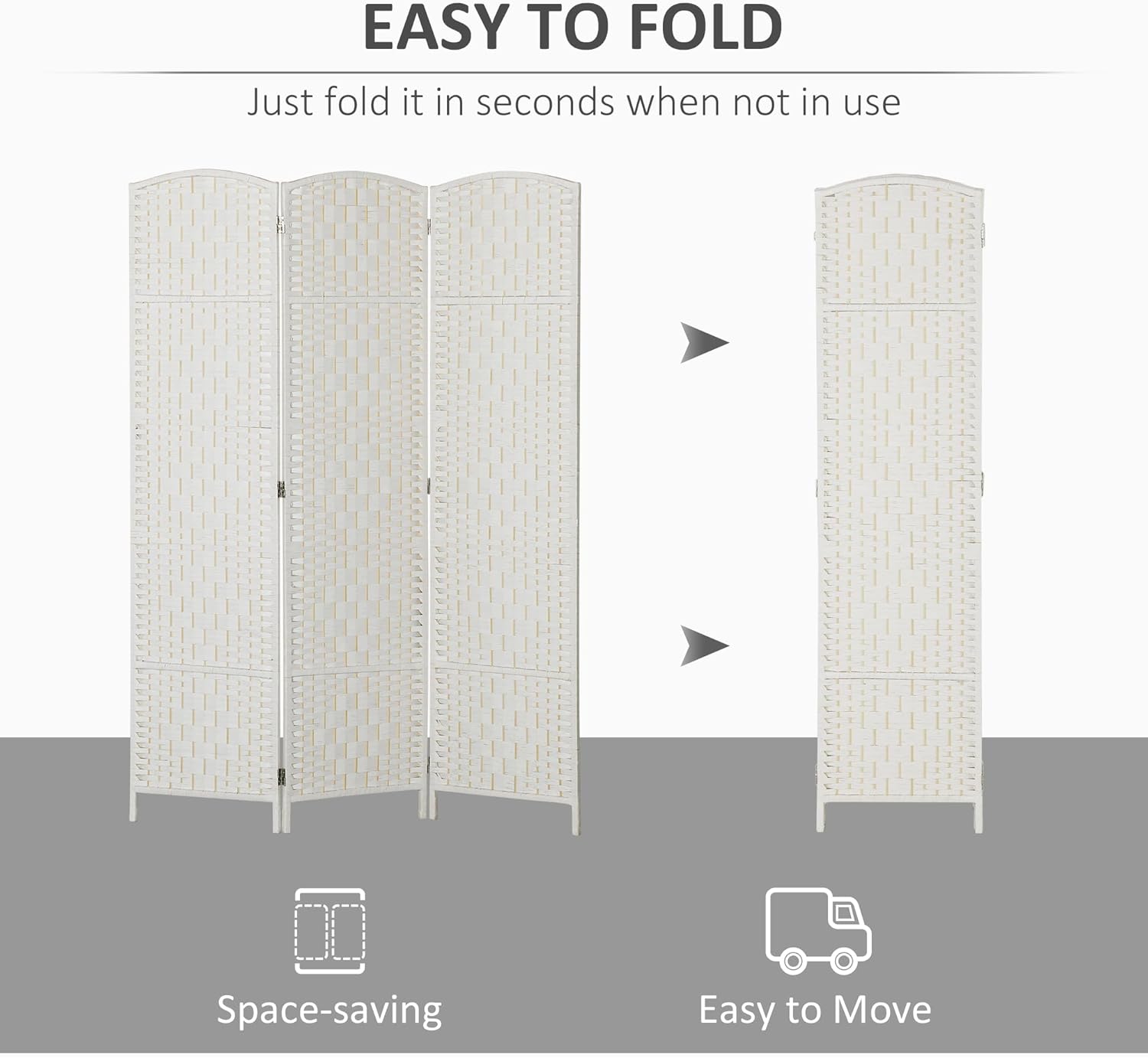 HOMCOM Room Divider, 3 Panel Folding Privacy Screen, 6FT Tall Portable Wicker Weave Partition Wall Divider for Bedroom, Home Office, White - Lumora Desk