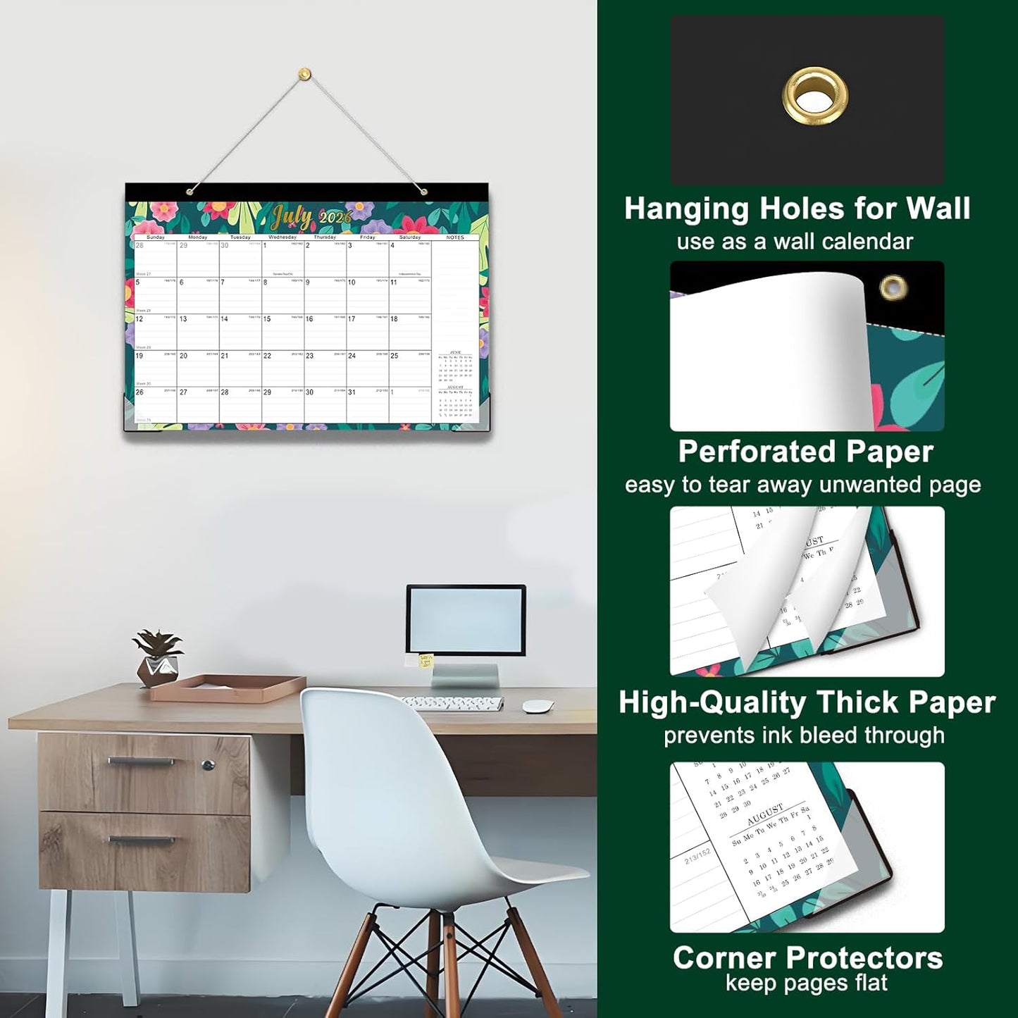 Lbylyhxc Desk Calendar 2026-2027, 18-Month School Year Calendar 2026-2027, January 2026 to June 2027, Large Desktop Calendar Monthly for Teacher with Corner Protectors 17" X 12" (Cute Flower Desk Calendar, 17x12 inches)