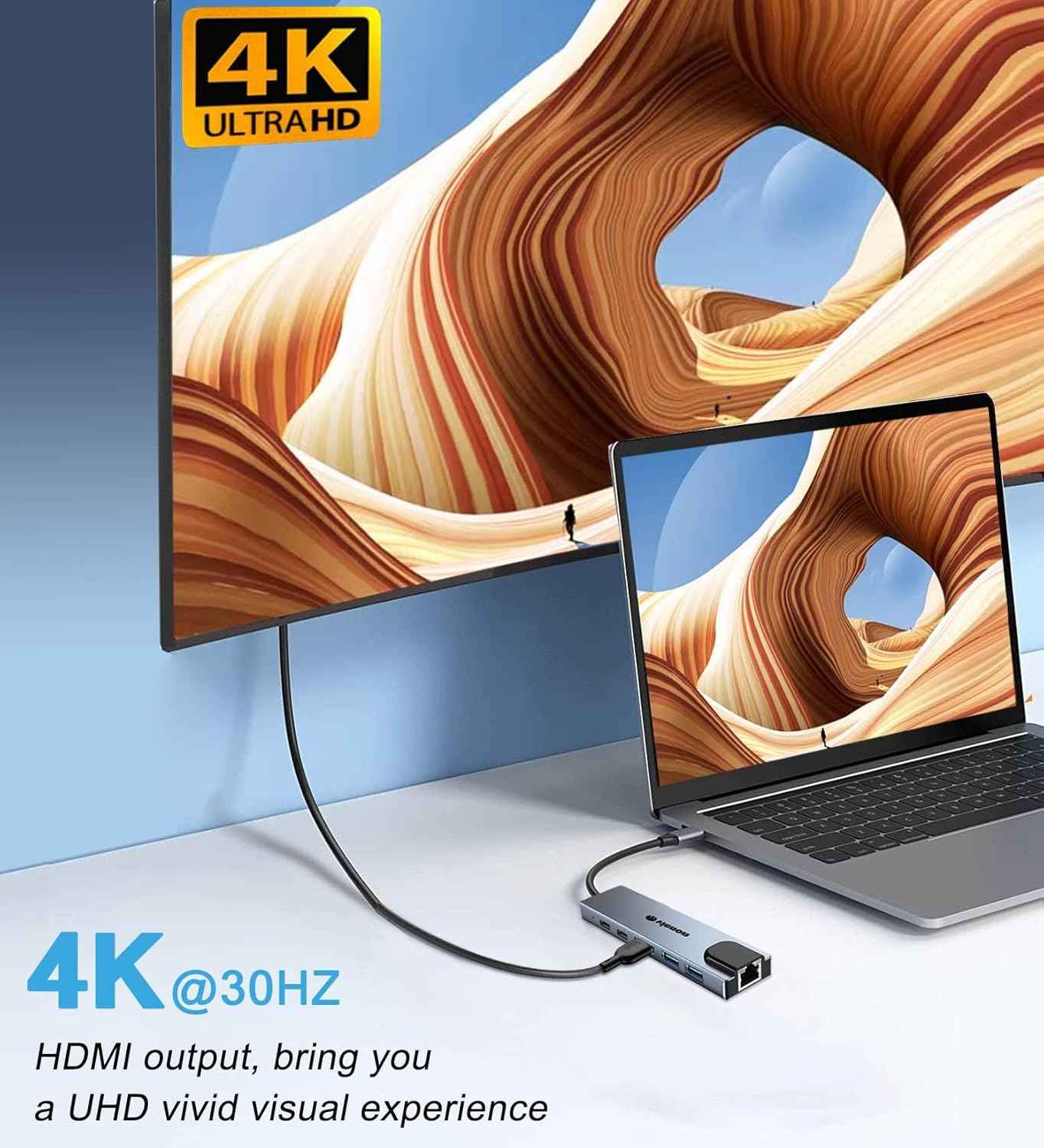 USB C Hub Ethernet HDMI Adapter, 6 in 1 Laptop Docking Station with 4K HDMI, RJ45 Ethernet,LAN USB C Dongle for MacBook Pro/Air, iPad Pro, Dell XPS etc