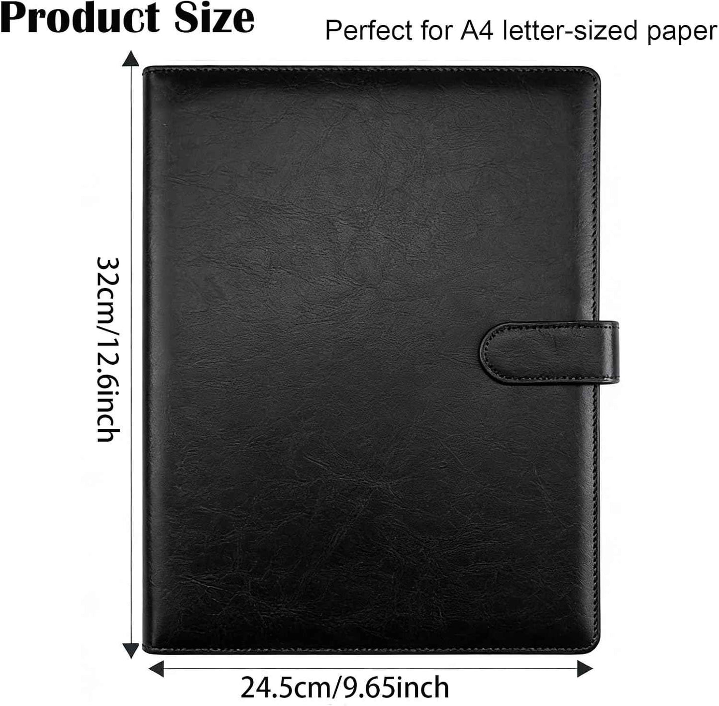 Padfolio Portfolio Binder with Clipboard, Professional Faux Leather Interview Resume Folder with Document Organizer & Business Card Holder, A4 Letter Size Notepad Legal Pad Holder for Office(Black)
