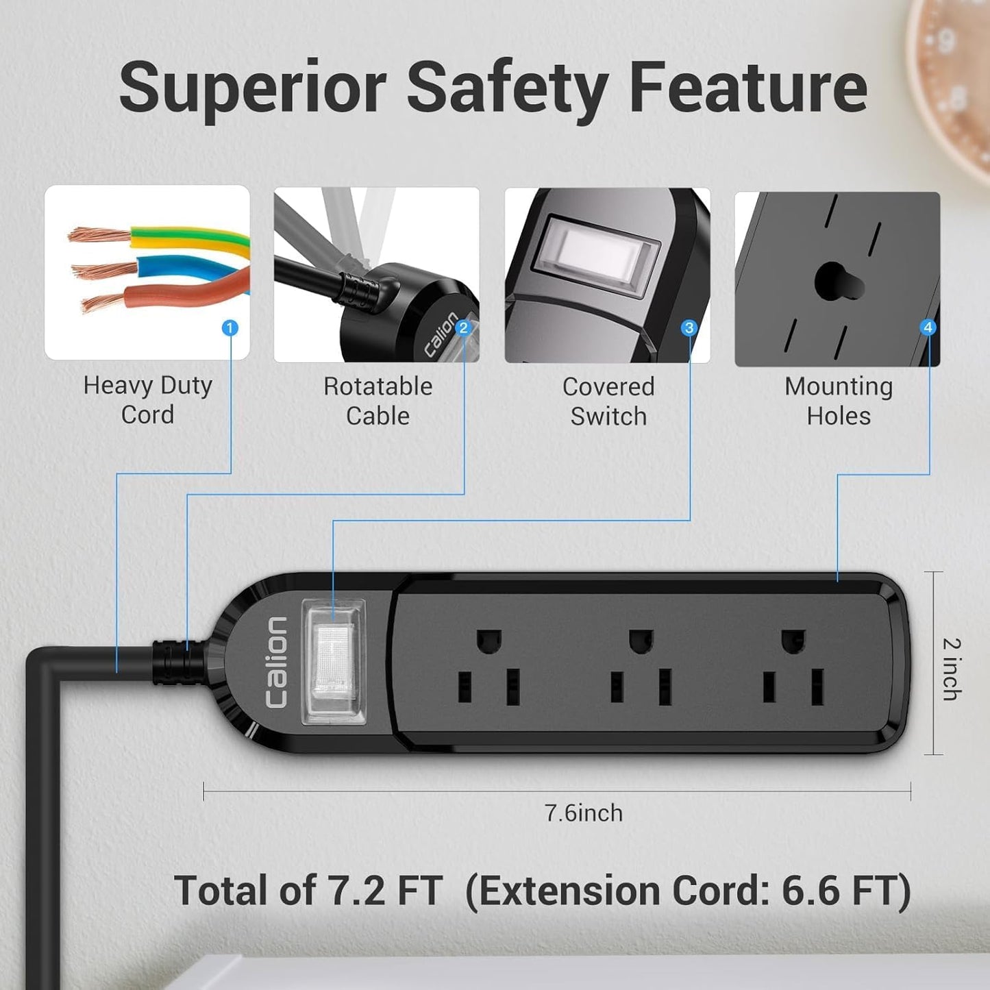 IPX6 Outdoor Power Strip Weatherproof, Waterproof Surge Protector with 3 Wide Outlet 6FT Long Extension Cord, Wall Mountable for Outside Decorations and More UL Listed(Black)