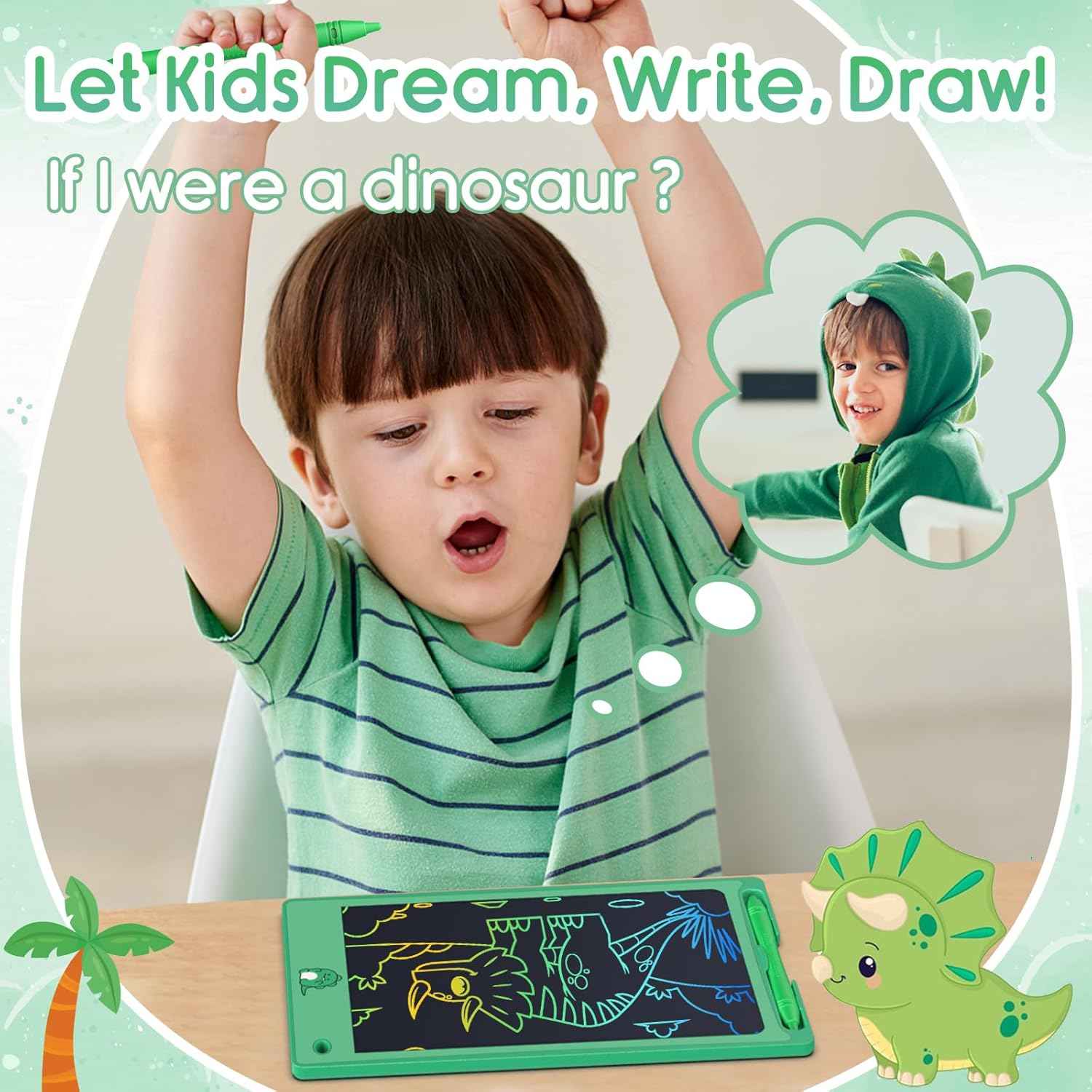 FLUESTON Toys LCD Writing Tablet Toddler,Toys for Boys Girls 3 4 5 6 7 8year,8.8 Inch 1pcs in 1 Pack Drawing Pad Toy Christmas Birthday Gift for Kids, Cute Dinosaur Drawing Tablet Doodle Board