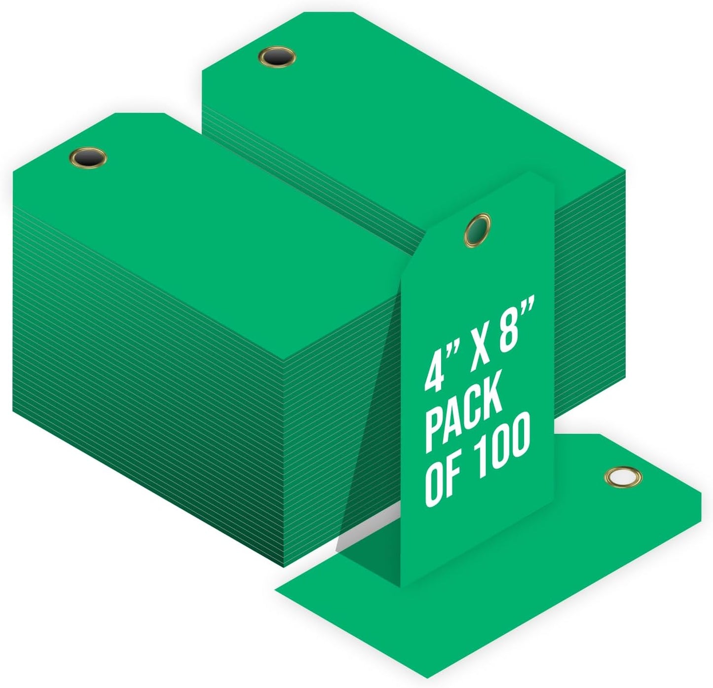 Tags 4 Less 15 Mil Waterproof Plastic Tags, Pack of 100 – 4” x 8” Heavy Duty Plastic Tags for Labeling, Outdoor Tagging, Equipment Labeling, Luggage, Valves & More (Dark Green)