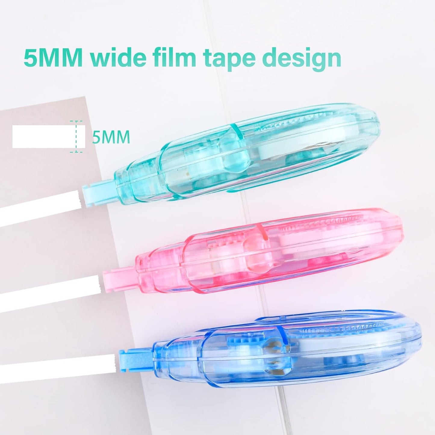 Vobou White Correction Tape Dispenser, Easy To Use Applicator for Instant Corrections, For school, Office (Blue,Green,Pink, 12pack, 6M/256, Tape Width 0.2in)