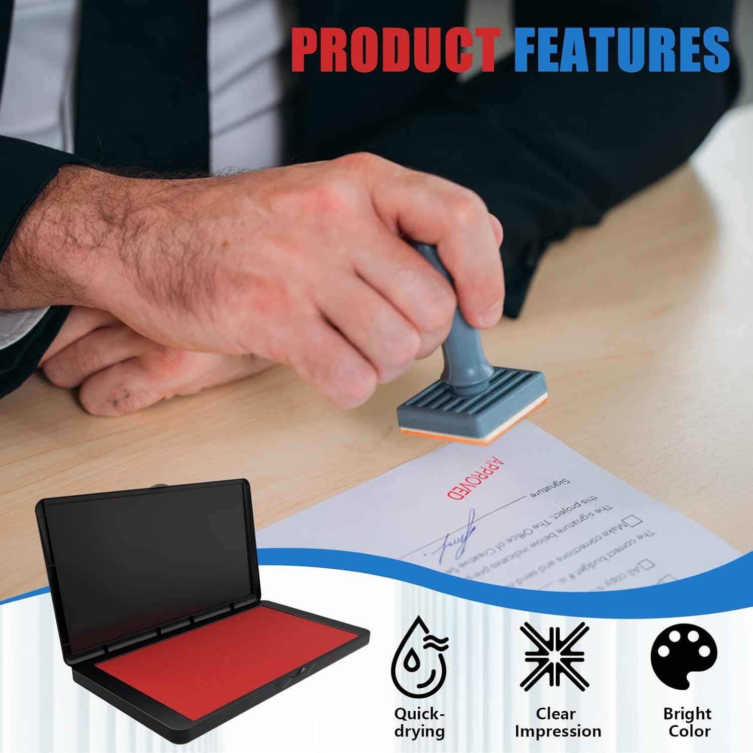 Large Stamp Pad, 6.29 x 3.54 Inch Red Ink Pad Premium Quality Felt Pad Rubber Stamp Ink Pad for Office, Home