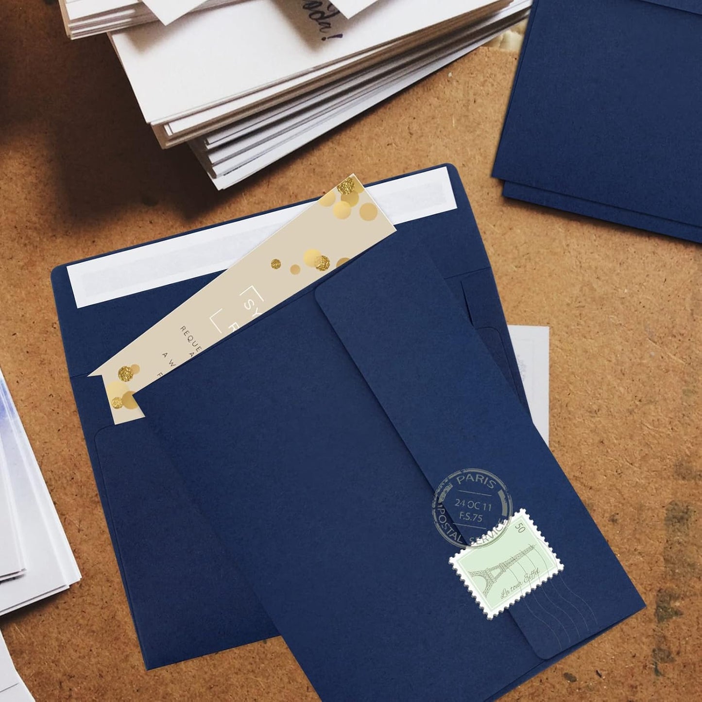 50 Pack 5x7 Envelopes - Self Seal for Invitations, Weddings, Photos & Greeting Cards (Navy Blue) - Lumora Desk