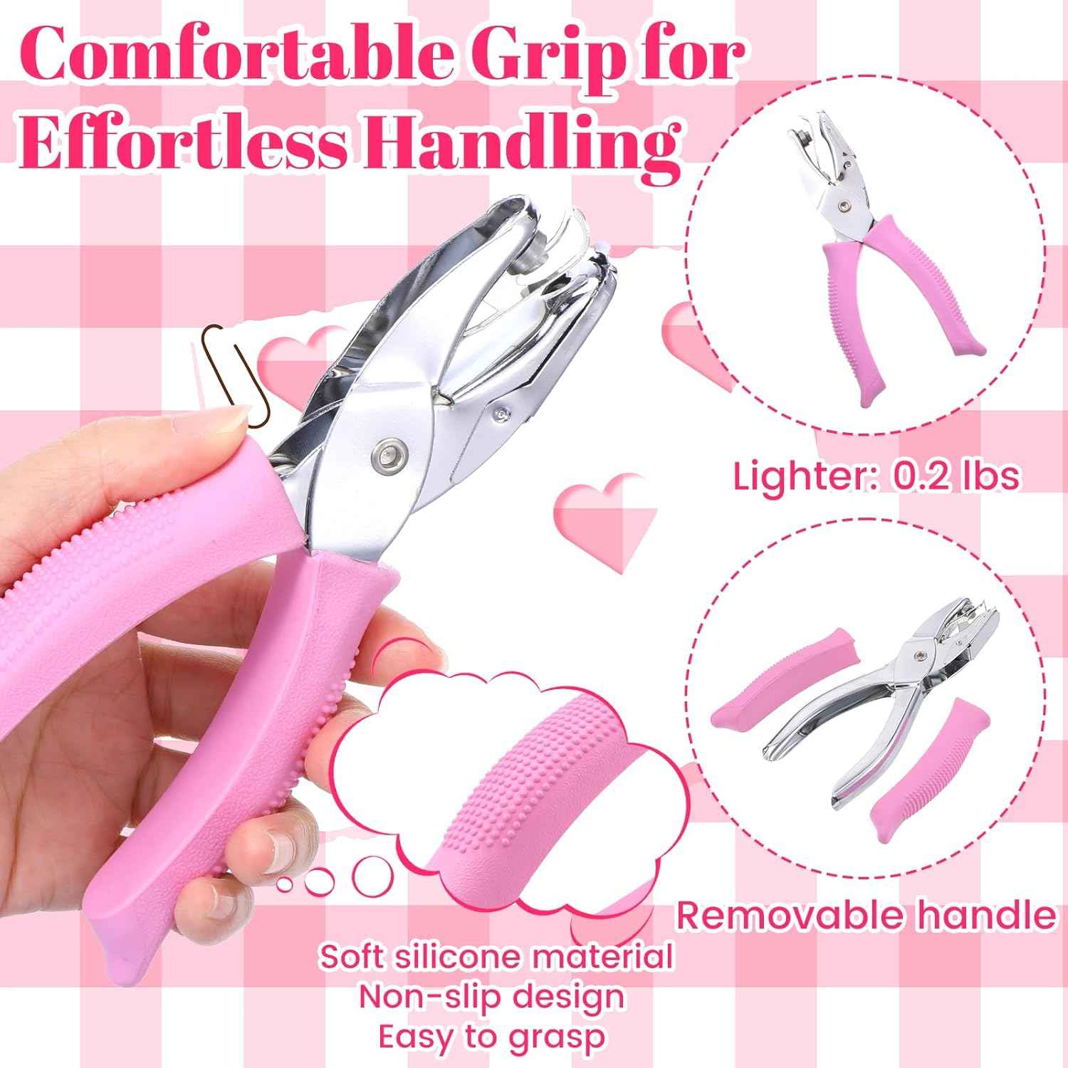 3 Pcs Single Hole Puncher, Handheld Shapes Hole Puncher for Crafts, 1/4" Metal Small Hole Punch with Soft Grip, Heart Butterfly Flower Holes for DIY Tags Ticket Scrapbook