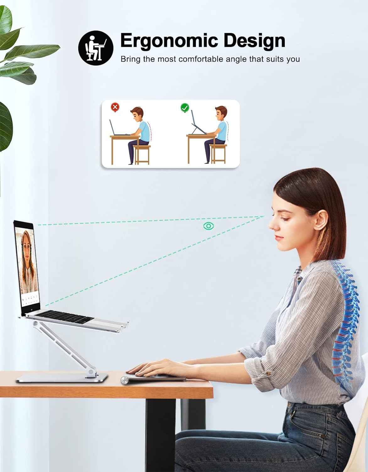 RIWUCT Foldable Aluminum Alloy Laptop Stand for Desk, Height Adjustable Ergonomic Computer Stand for Laptop, Portable Laptop Riser Holder Notebook Mount Compatible with MacBook Pro Air/HP/Dell 10-16"