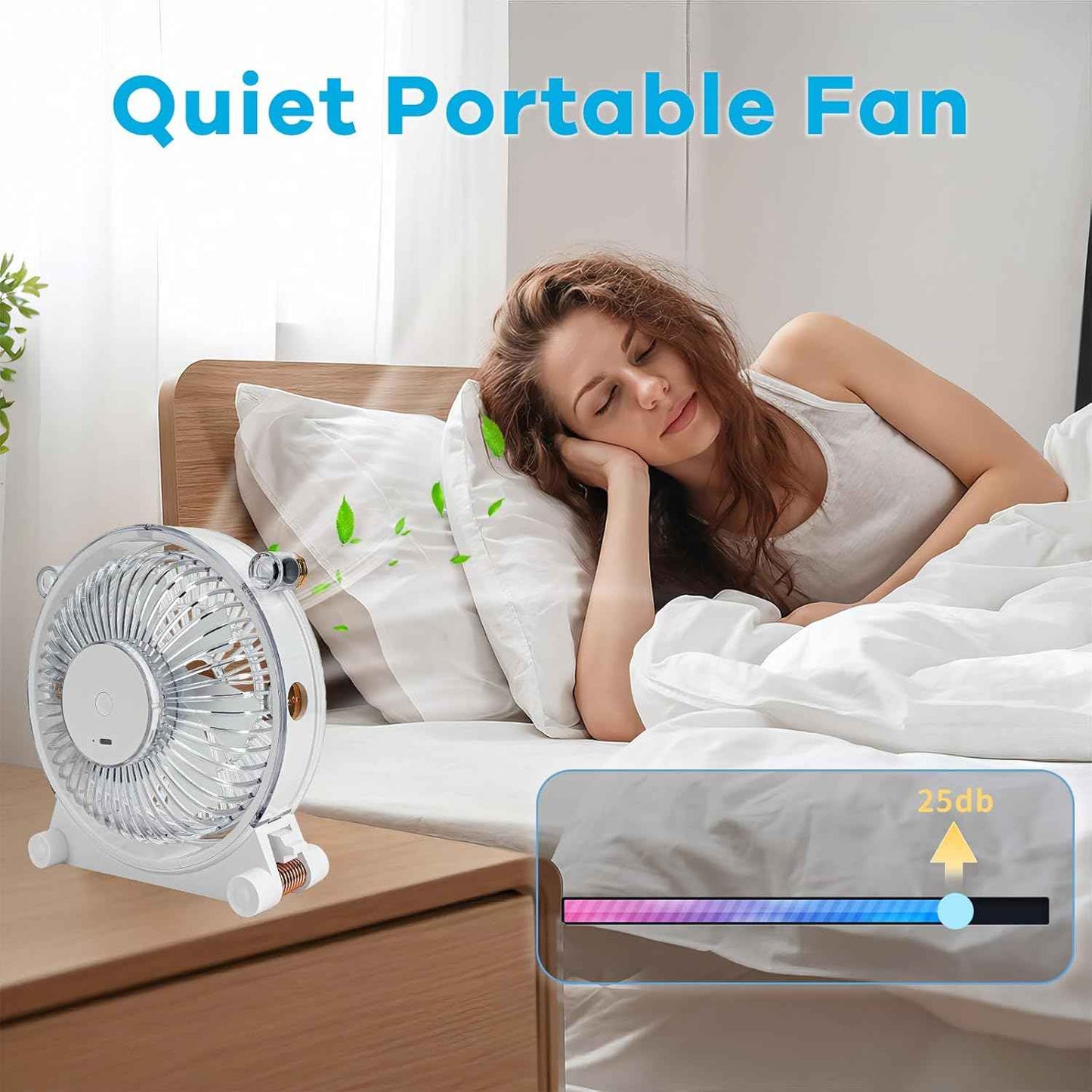 Desktop Fan - Transparent and Stylish Design, 3 Speeds Adjustable, Quiet Portable Fan Can be Flipped 360°,USB Desk Fan for Office, Bedroom, Home, Kitchen, Camping