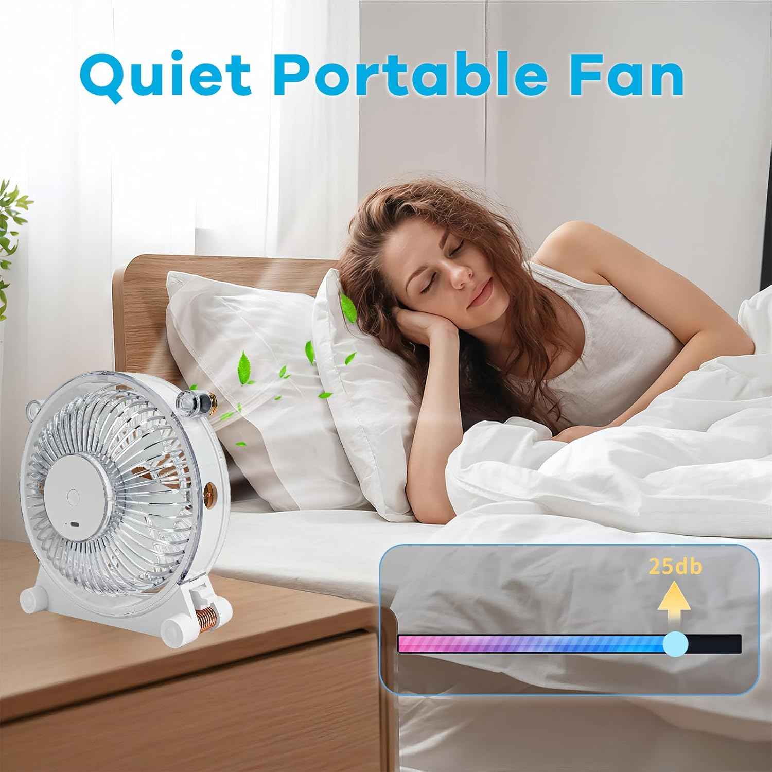 Desktop Fan - Transparent and Stylish Design, 3 Speeds Adjustable, Quiet Portable Fan Can be Flipped 360°,USB Desk Fan for Office, Bedroom, Home, Kitchen, Camping