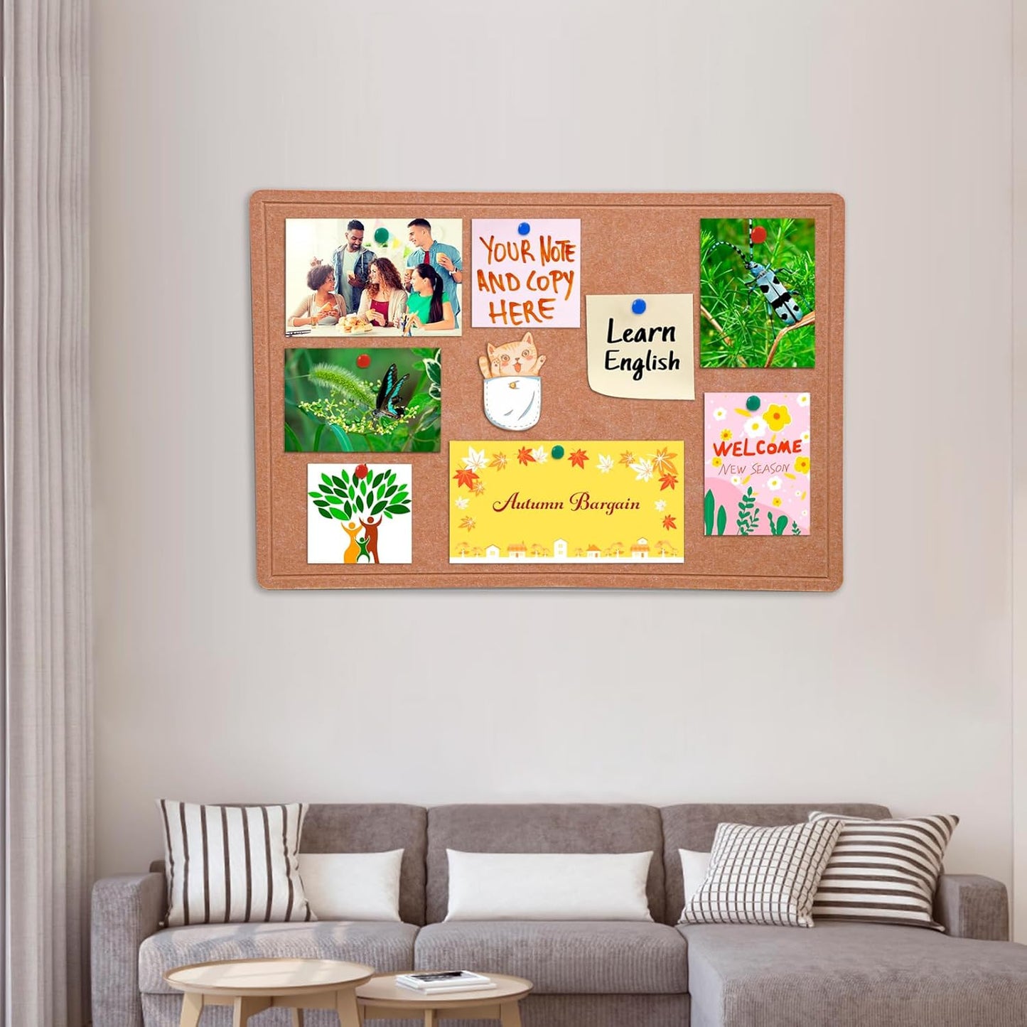 Bulletin Board - 23.5 x 17.5 inches Decorative Felt Pin Board - Cork Board Alternative for Wall - Foldable Photo Board Self-Adhesive Prayer Board with 20 Pushpins - Ginger Yellow