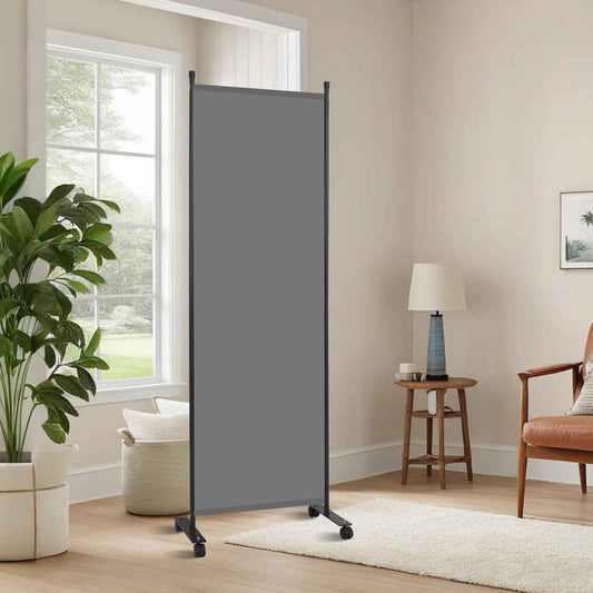 Room Divider 6FT Room Partition with Lockable Wheels, (Thicked Metal Base) Room Dividers, Freestanding Indoor Folding Privacy Screens, Portable Fabric Wall Divider for (Grey, 21.5"- 1 Panel)