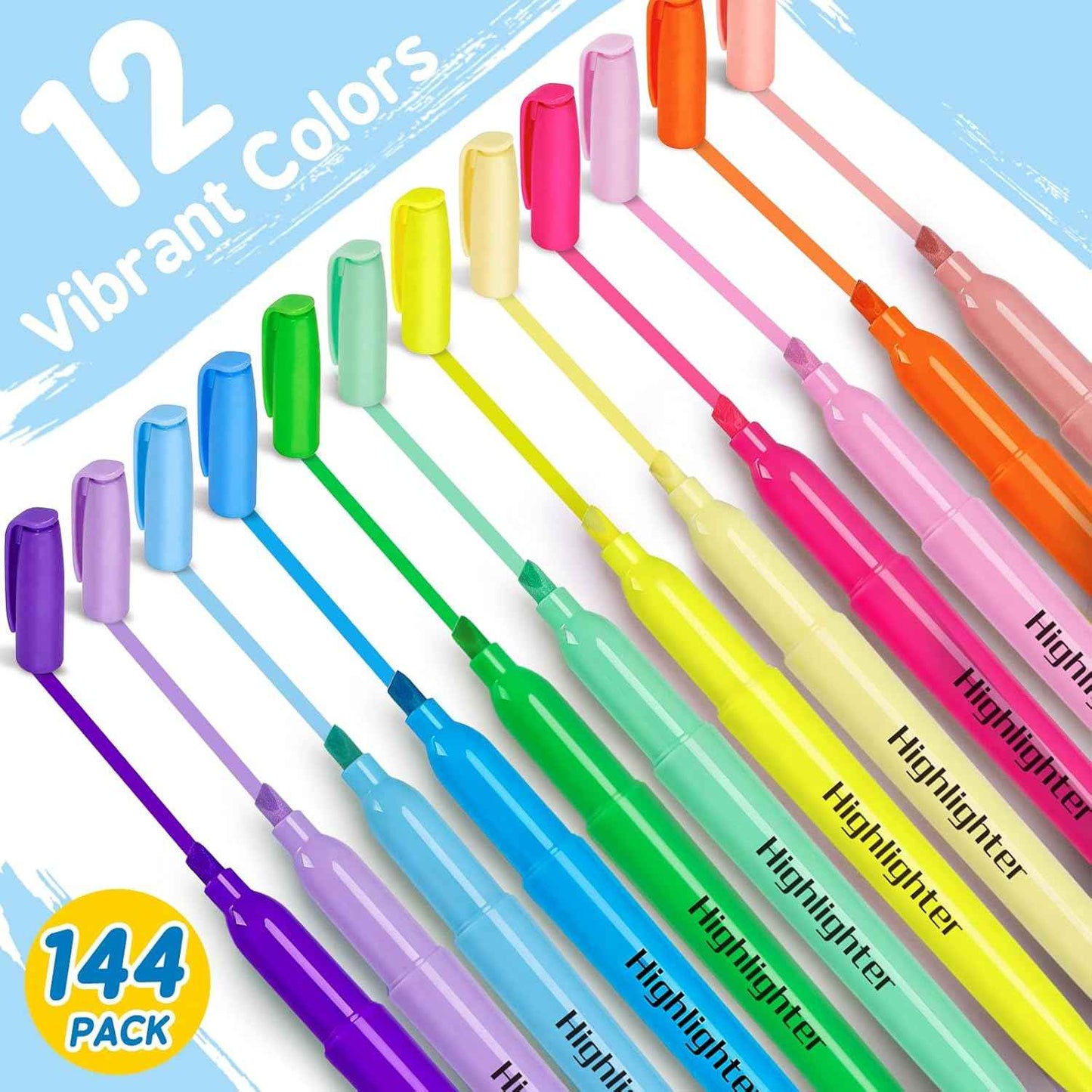 144 Pack Highlighters Bulk, 12 Assorted Colors Chisel Tip Highlighters, No Bleed Bright & Pastel Highlighter for School Supplies, Office Classroom Must Have for Adult Kids Teachers