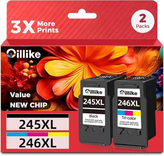 245XL 246XL Combo Pack Compatible Replacement for Canon Ink 245 and 246 PG 245 XL CL 246 XL PG245 CL246 for PIXMA TR4520 MX490 MG2522 MX492 TR4522 TR4500 TS3122 MG2520 Printer Black Color 2 Pack