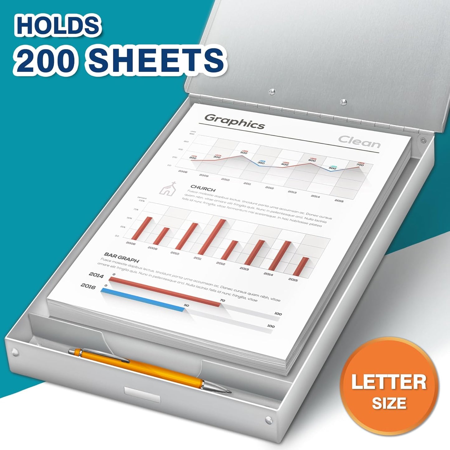 H4D Metal Clipboard with Storage, Rubber Covered Clip Protects Paper and No Indentations Left, Letter Size