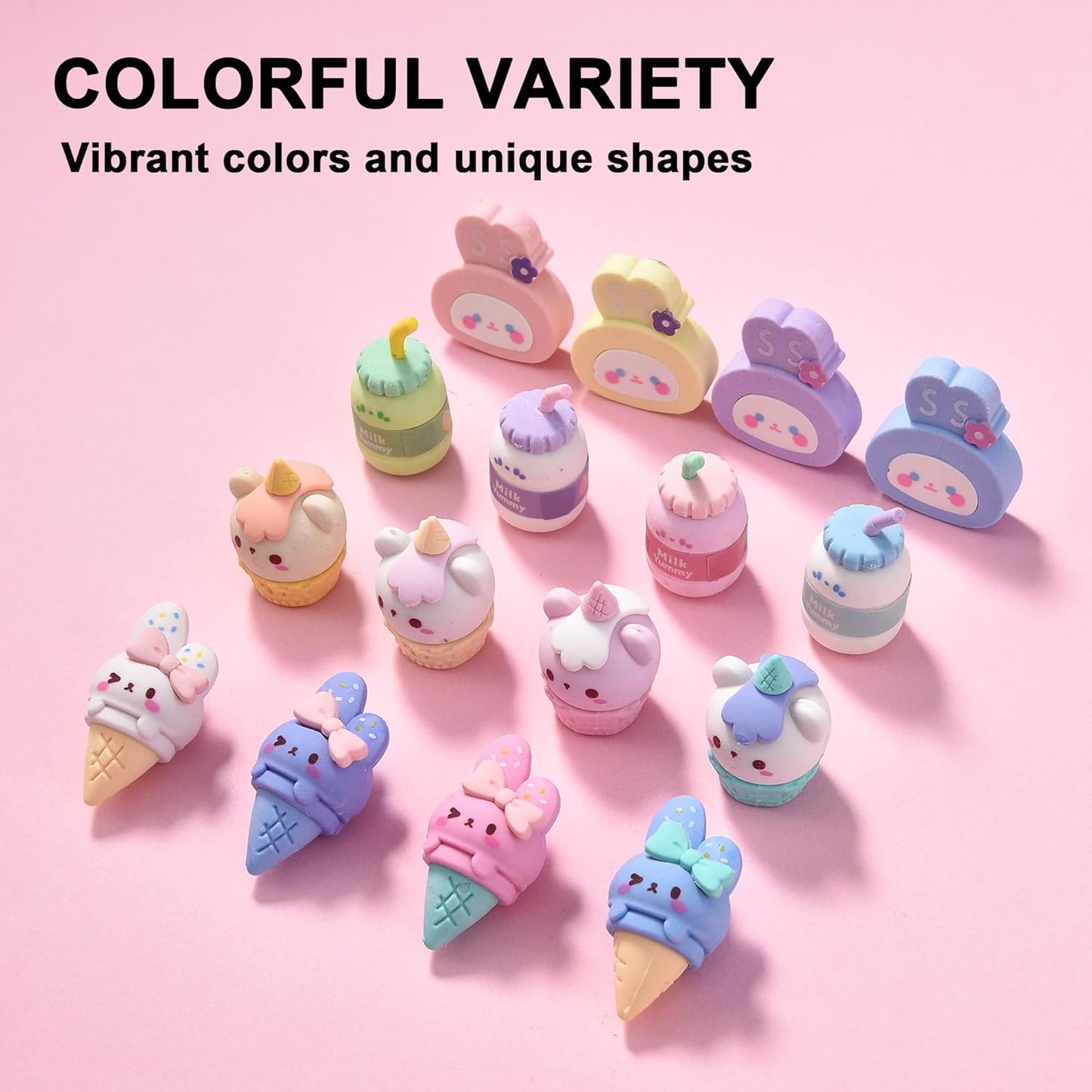 16Pcs Cute Ice Cream Shaped Erasers for Kids, Fun Food Eraser for School Classroom Rewards Party Favors