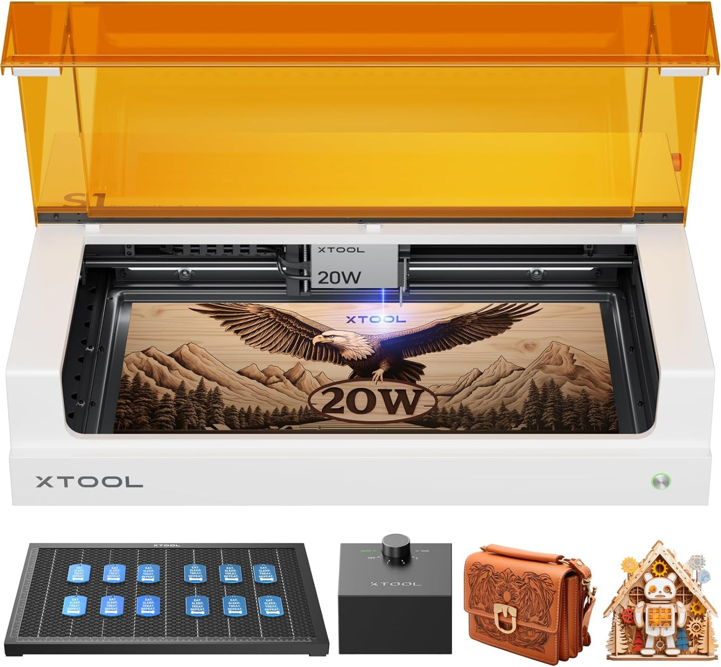 xTool S1 20W Laser Engraver and Cutter Machine with Air Assist & Honeycomb, 23.93" x 15.16" Bed Size, Beginner-Friendly, Laser Engravering Machine for Wood and Metal, Acrylic, etc. - Basic Bundle