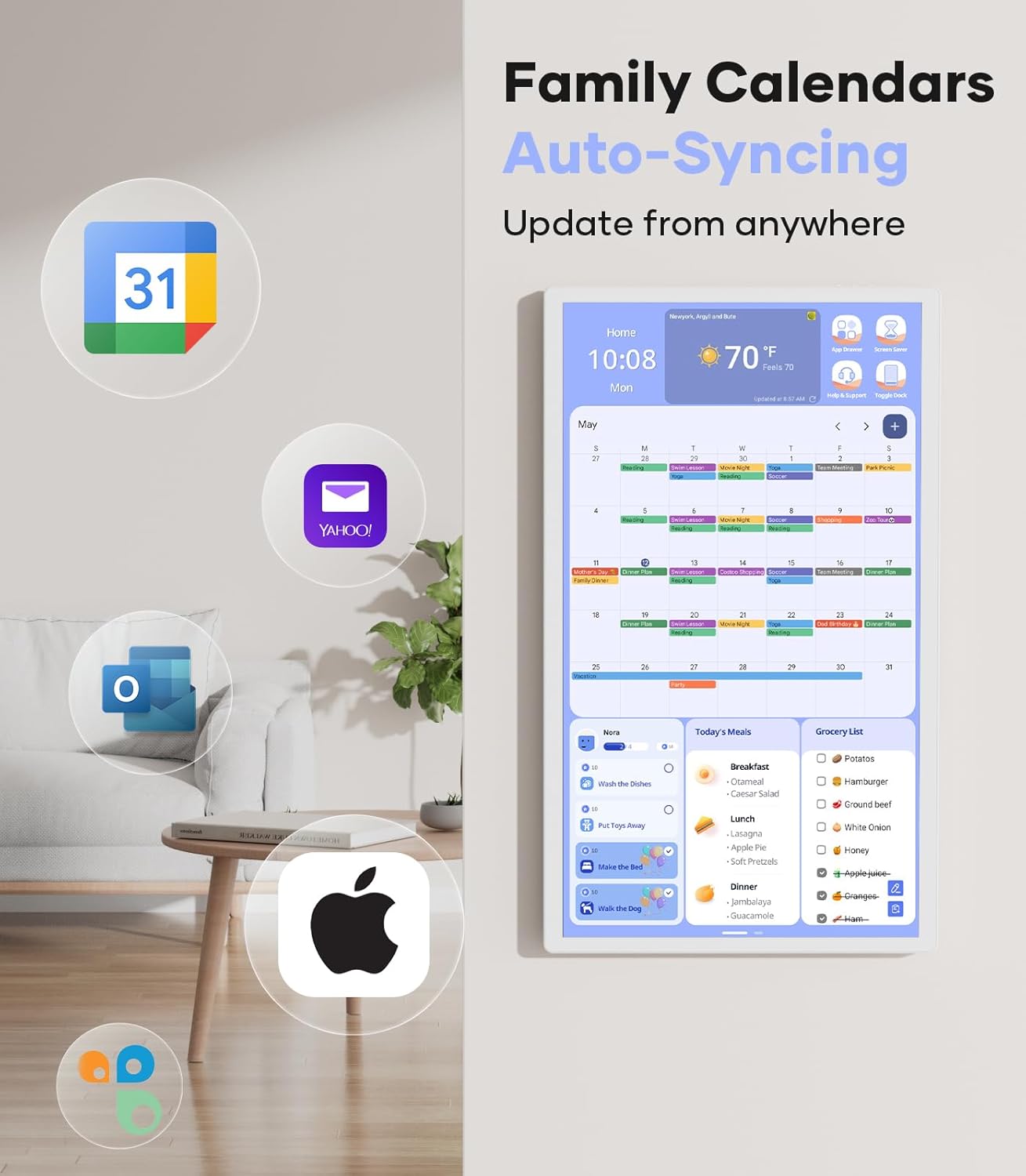 Cozyla Digital Calendar+ 2: 24 inch Wall Planner Touch Screen Chore Chart Customize Dashboard Smart Electronic Calendar for Family Schedules Meal Planner Support Any Google Play App Wall Mount White