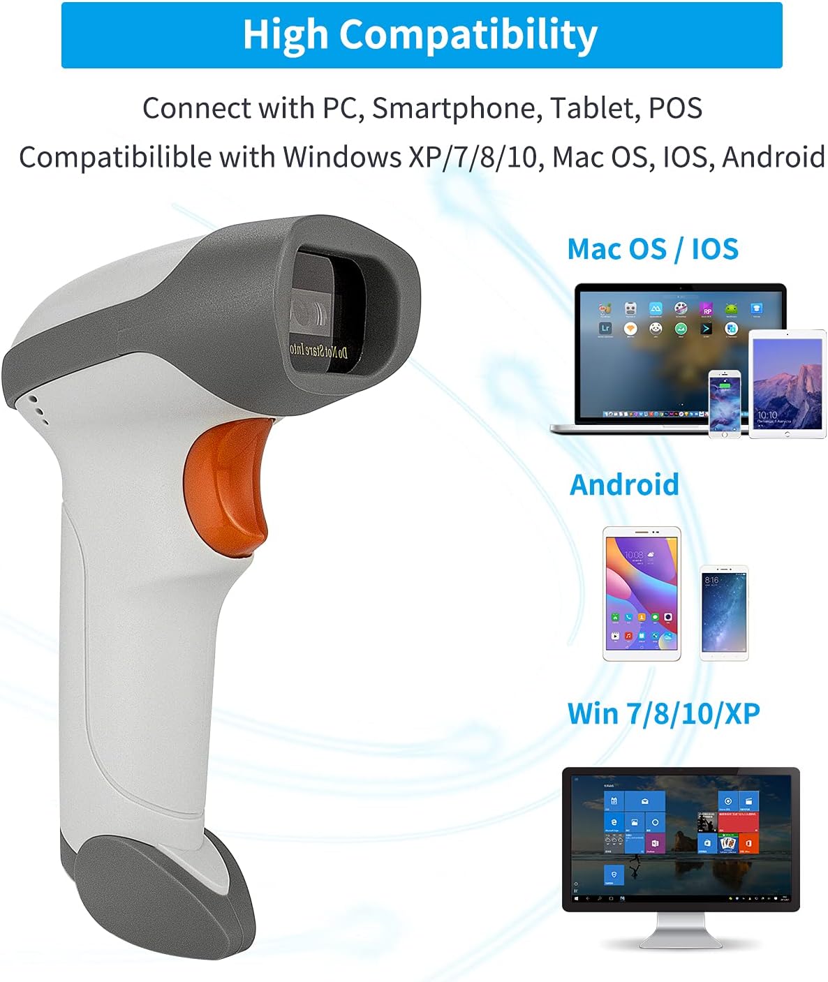 NetumScan Bluetooth Barcode Scanner, 3 in 1 Automatic Wireless 1D Barcode Scanner Handheld USB CCD Bar Code Reader for Store, Warehouse POS, Computer, Tablet, iPhone, iPad, Android