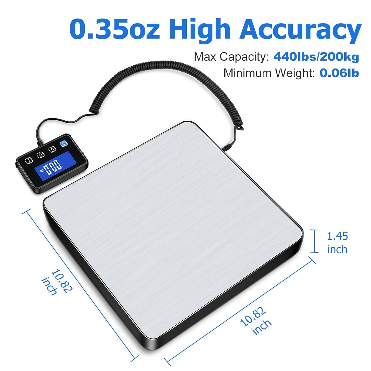 Shipping Scale, 440 lbs/0.35oz High Accurate Digital Postal Scale with Hold/Tare Function, Shipping Scale for Small Business, Packages, Luggage, Home Use, Battery & Charging Cable Include - Lumora Desk