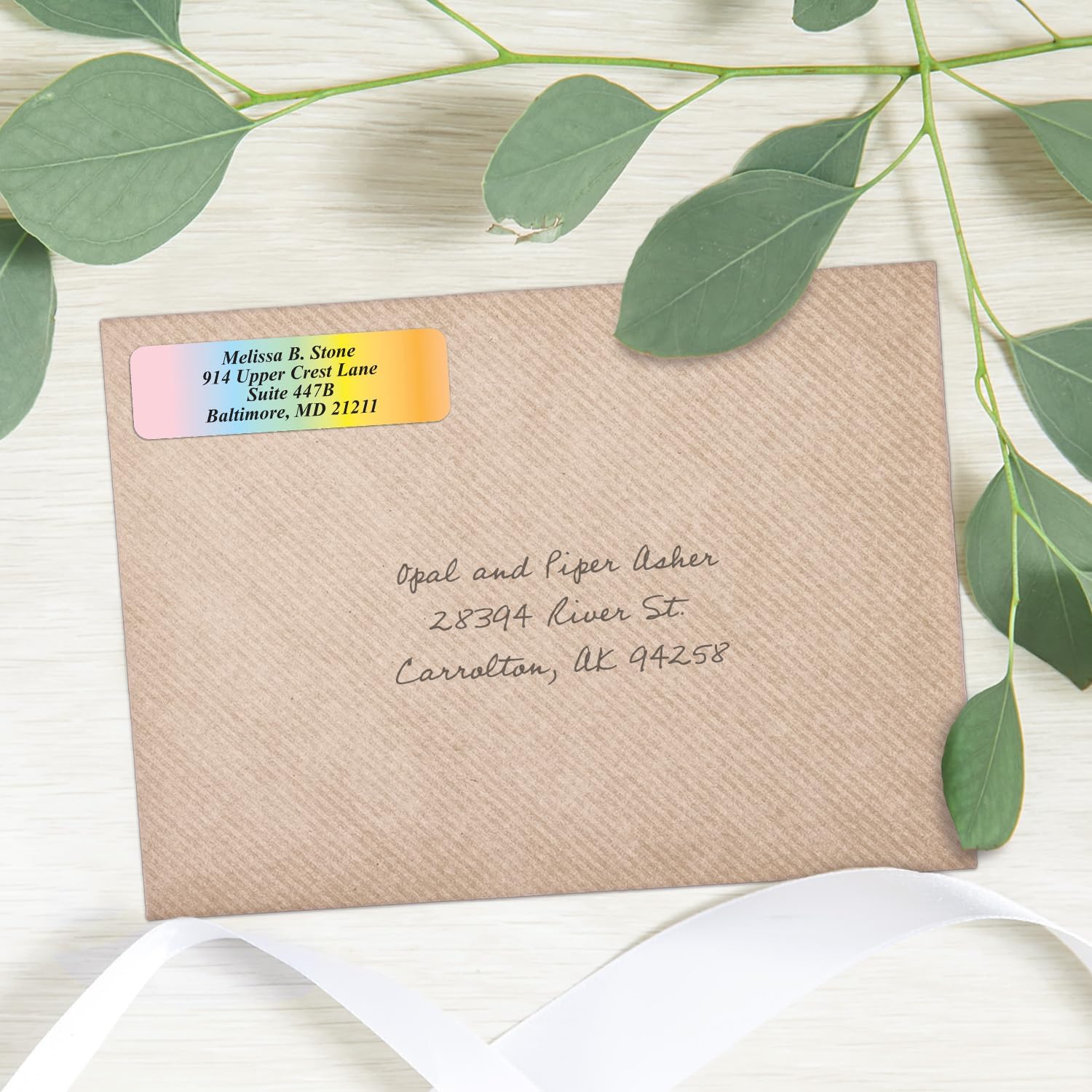 Cascading Rainbow Personalized Return Address Labels Without Dispenser - Roll of 250 Custom Stickers - Lumora Desk