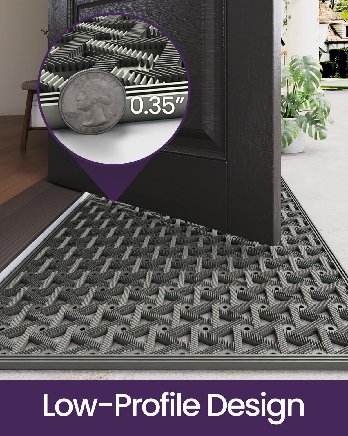 DEXI Front Door Mat Outside Entrance Rubber 32x48, Welcome Floor Doormat Heavy Duty Non Slip, Dirt Trapper Waterproof Exterior Entry Mats All Weather for Patio Entryway Drainage, Grey