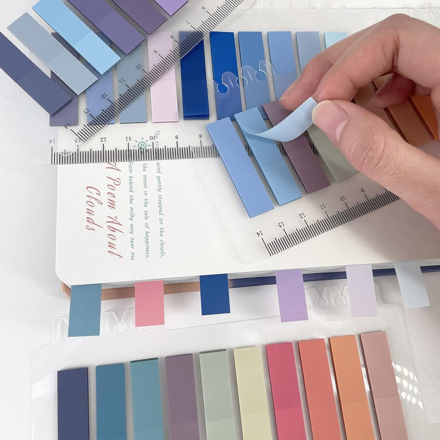 Potanro 800 Pcs Sticky Index Tabs, 4 Sheets Strip Index Tabs, Writable Page Sticky Notes with Ruler for Page Marking Classify File