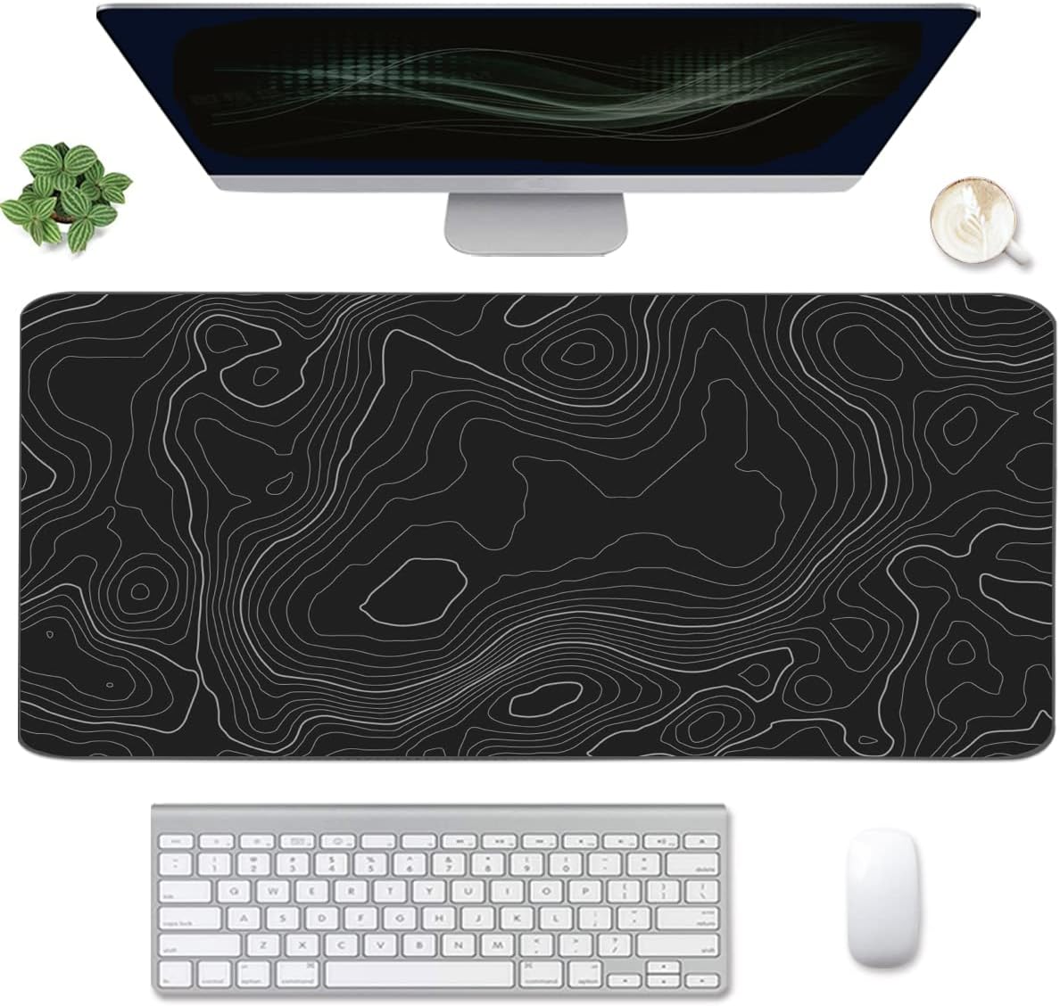Topographic Mouse Pad, Extended Gaming (35.4x15.7 in), Desk Mat Laptop Waterproof Decor Writing for Work, Game, Office, Home - Topographic Contour
