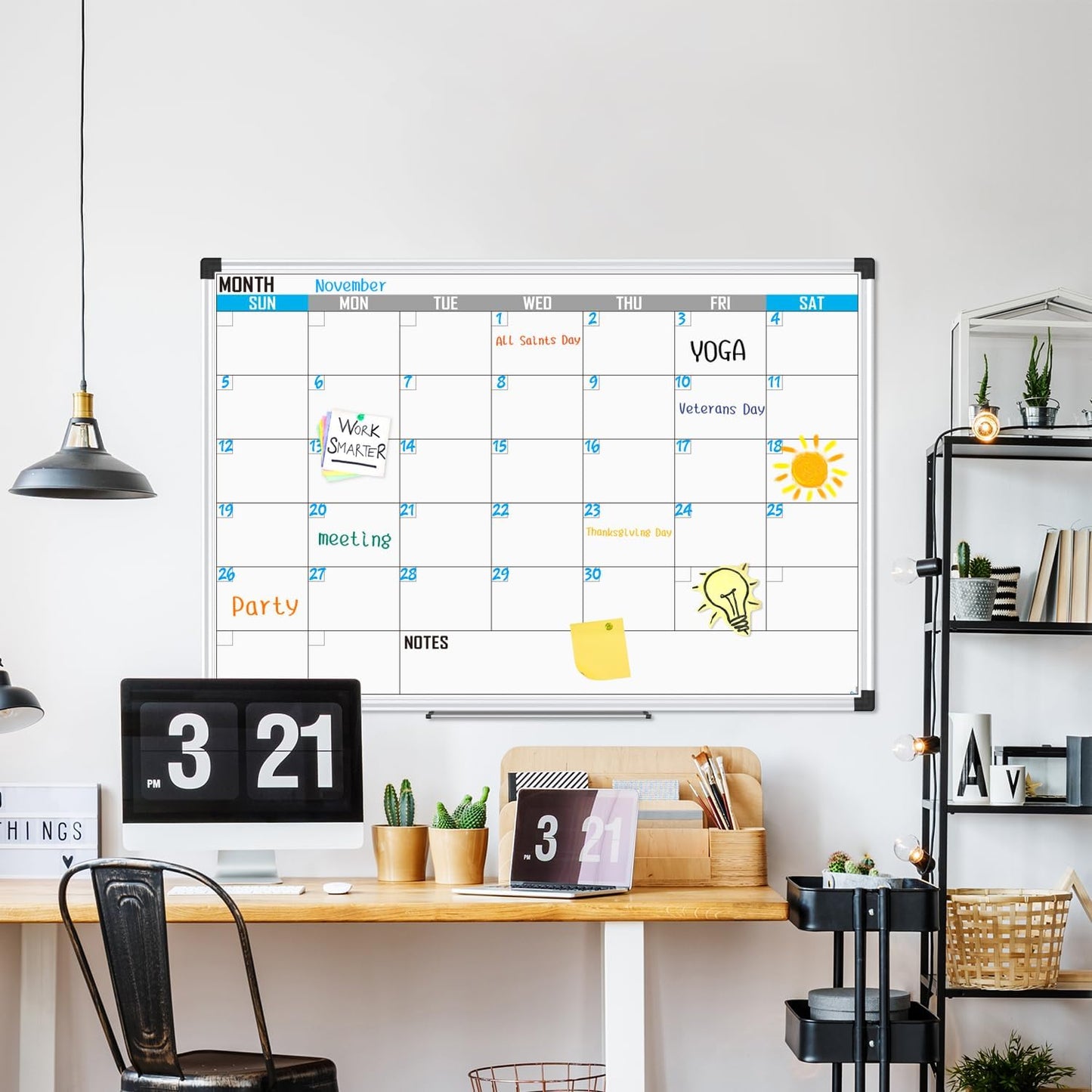 XBoard Magnetic Calendar Whiteboard 48" x 36" - Monthly Calendar Dry Erase Board, White Board + Colorful Calendar Board, Silver Aluminium Framed Monthly Planning Board - Lumora Desk