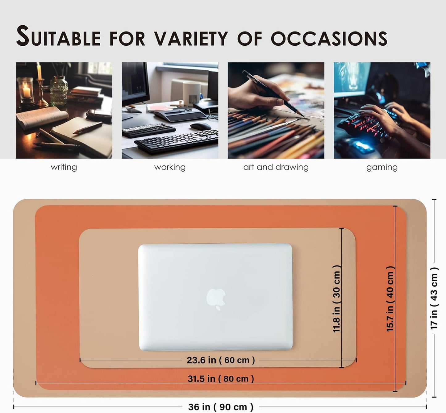 HOMIEAZICOZI Dual Sided Leather Desk Mat - Waterproof Pad for Office and Home Organization Accessories Ideal Large Mouse Mats on Top of Desks(Apricot+Orange,36''x 17'')