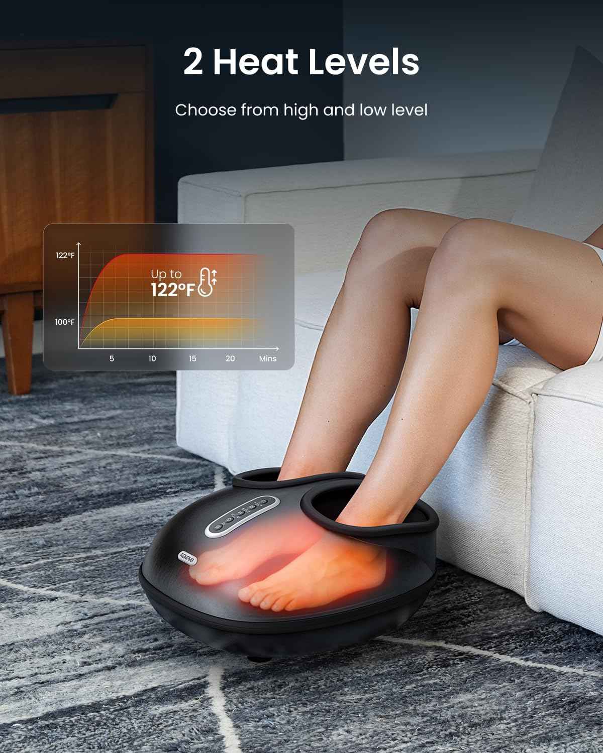 RENPHO 2026 [Upgraded] Foot Massager with Heat, Fathers Day Dad Gifts for Men, Shiatsu Foot Massager for Plantar Fasciitis, Deep-Kneading & Compression, Size Up to 12, Black
