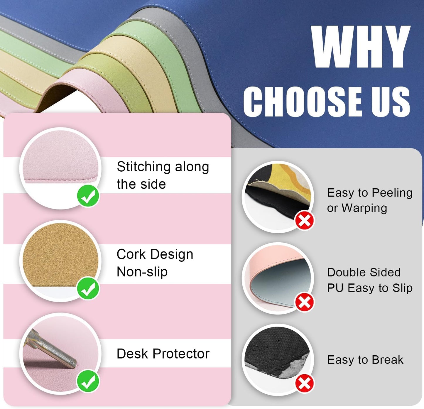 Large Desk Pad, 47.2'' x 23.6'', Office Desk Mat, Computer Mat for Desk, Leather Desk Pad Protector, Sewing Desk Blotter, Desktop Writing Pad for Office/Home/Decor Pink