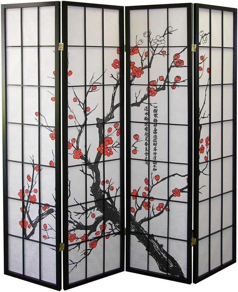 NicBex Room Divider 4 Panel Room Dividers with Oriental Style Partition Room Dividers and Folding Privacy Screens Wall Divider for Home, Office, Room Separation,71" W x 2" D x 71" H, Black - Lumora Desk