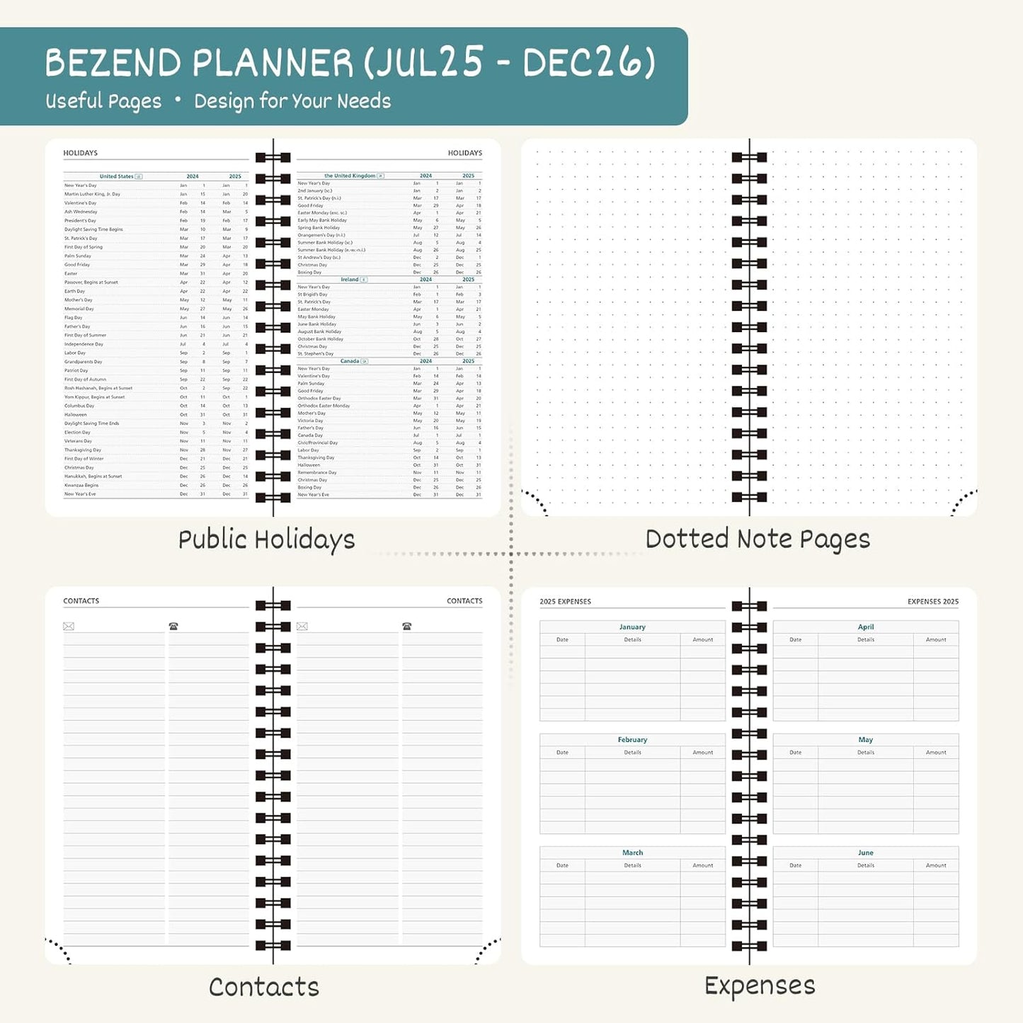 BEZEND Pocket Planner 2025-2026 Weekly and Monthly, 3.5" x 6" Academic Planner (Jul 25-Dec 26) 18-Month Mid-Year Calendar Book, Storage Pocket, Pen Holder, PU Leather Softcover, Spiral - Mint Green