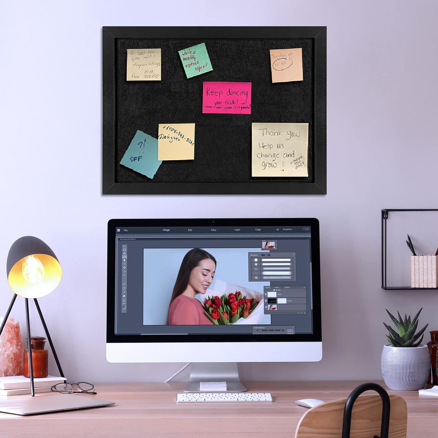TORASO Cork Board Bulletin Board with Felt,Wood Framed Display Bulletin Board for Walls with Pins, Eye Bolts, gaskets, Screws, Pin Board for Office, School and Home(Black,1pc) - Lumora Desk