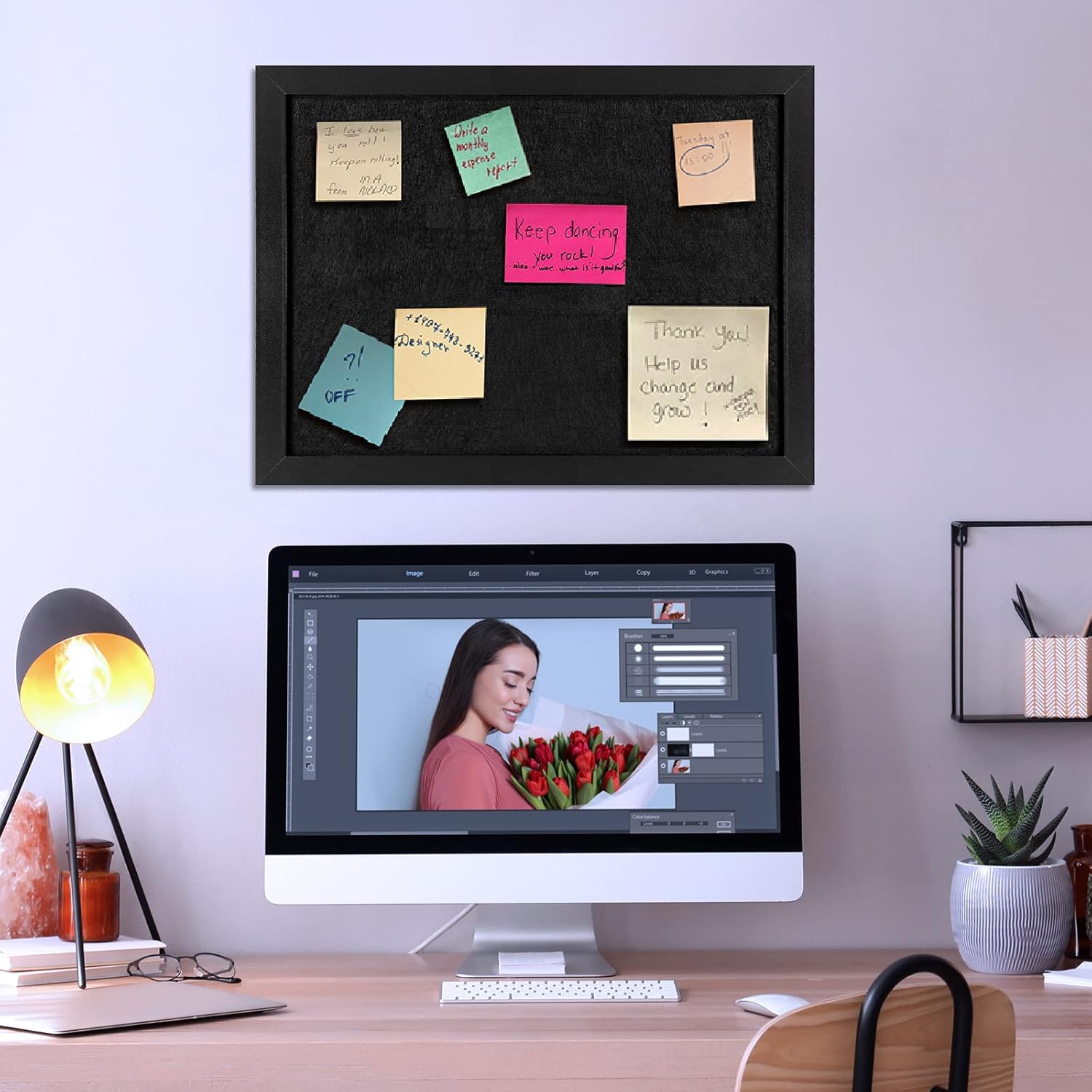 TORASO Cork Board Bulletin Board with Felt,Wood Framed Display Bulletin Board for Walls with Pins, Eye Bolts, gaskets, Screws, Pin Board for Office, School and Home(Black,1pc) - Lumora Desk