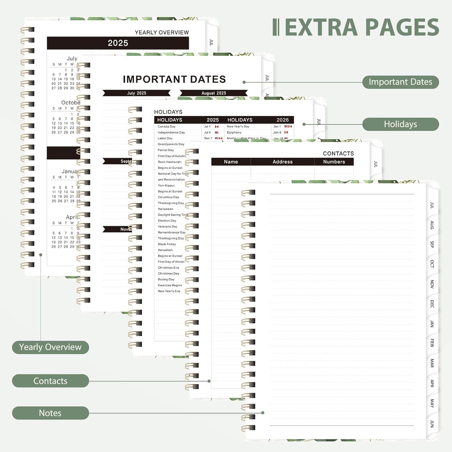 Planner 2025-2026 for Women & Men, Weekly and Monthly Calendar Notebook (July 2025 - June 2026), Hardcover Spiral Bound School Teacher Student Planner with Tabs, Inner Pocket, A5 (6.3" x 8.5")