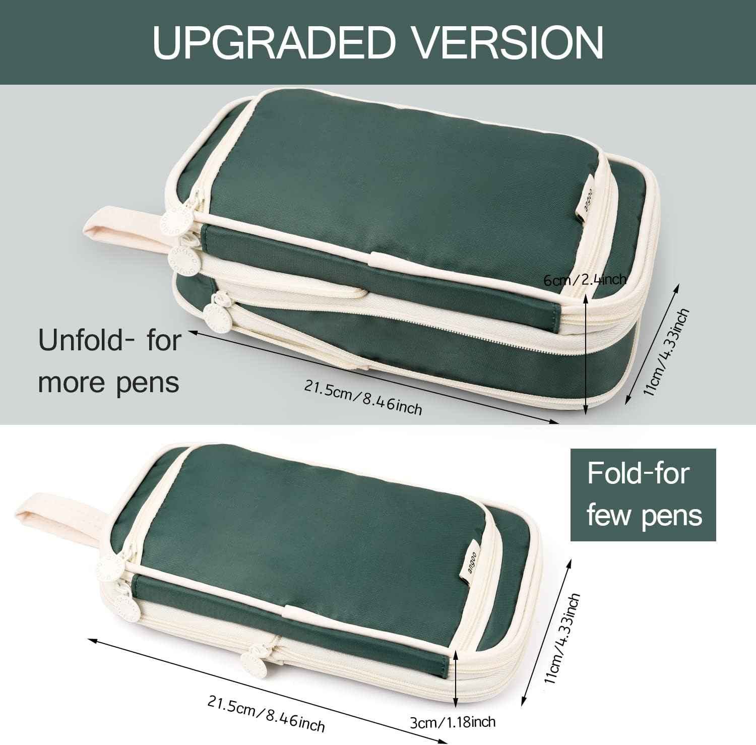 Large Capacity Pencil Case 4 Compartment Bag Organizer, Expandable Pen Bag, Portable Stationery Bag with Handle for Office Middle High College School (Green)