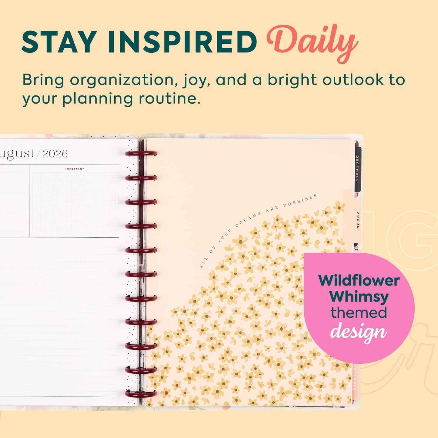 Happy Planner Disc-Bound Planner July 2026–June 2027, Includes 3 Extra Months and 2 Sticker Sheets, Big Size, 8.5" x 11", Dashboard Layout, Wildflower Whimsy
