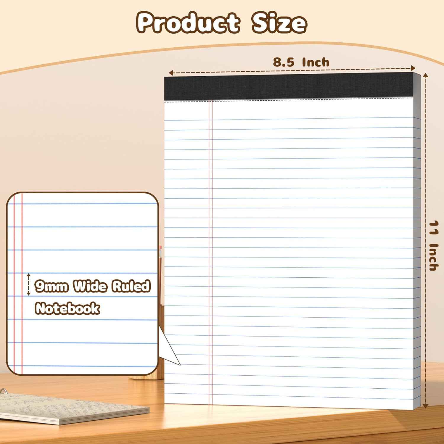 Legal Pads 8.5 x 11, White Note Pads, Wide Ruled Paper - 6 Pack (300 Sheets Total), Thick 80gsm Premium Writing Pads with Perforated Pages & Sturdy Backing Board for Office, School, Home