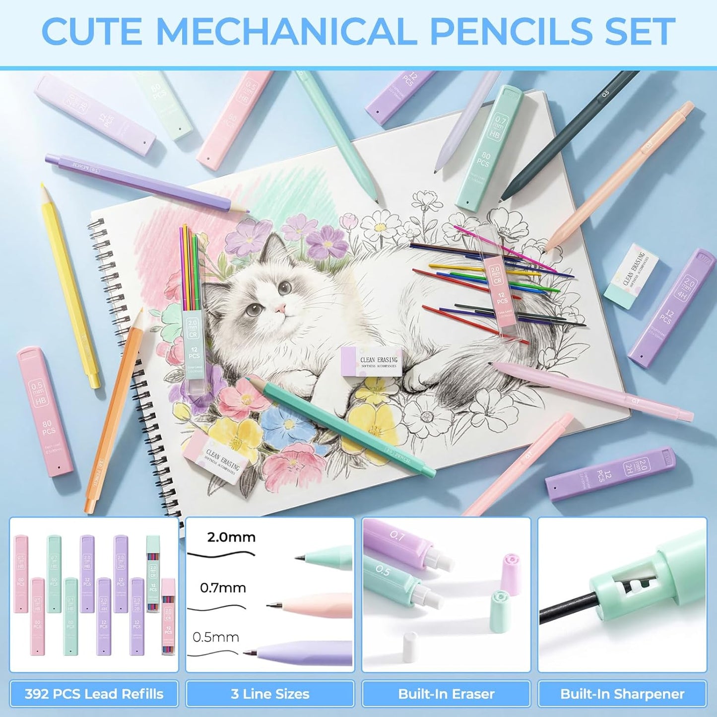 WOBAGMEN 62PCS Aesthetic School Supplies with Quilted Pencil Case, Pastel Highlighters, Gel Pens Mechanical Pencils Set, Cute Back to School Supplies, College Essentials(Pink Floral, M)