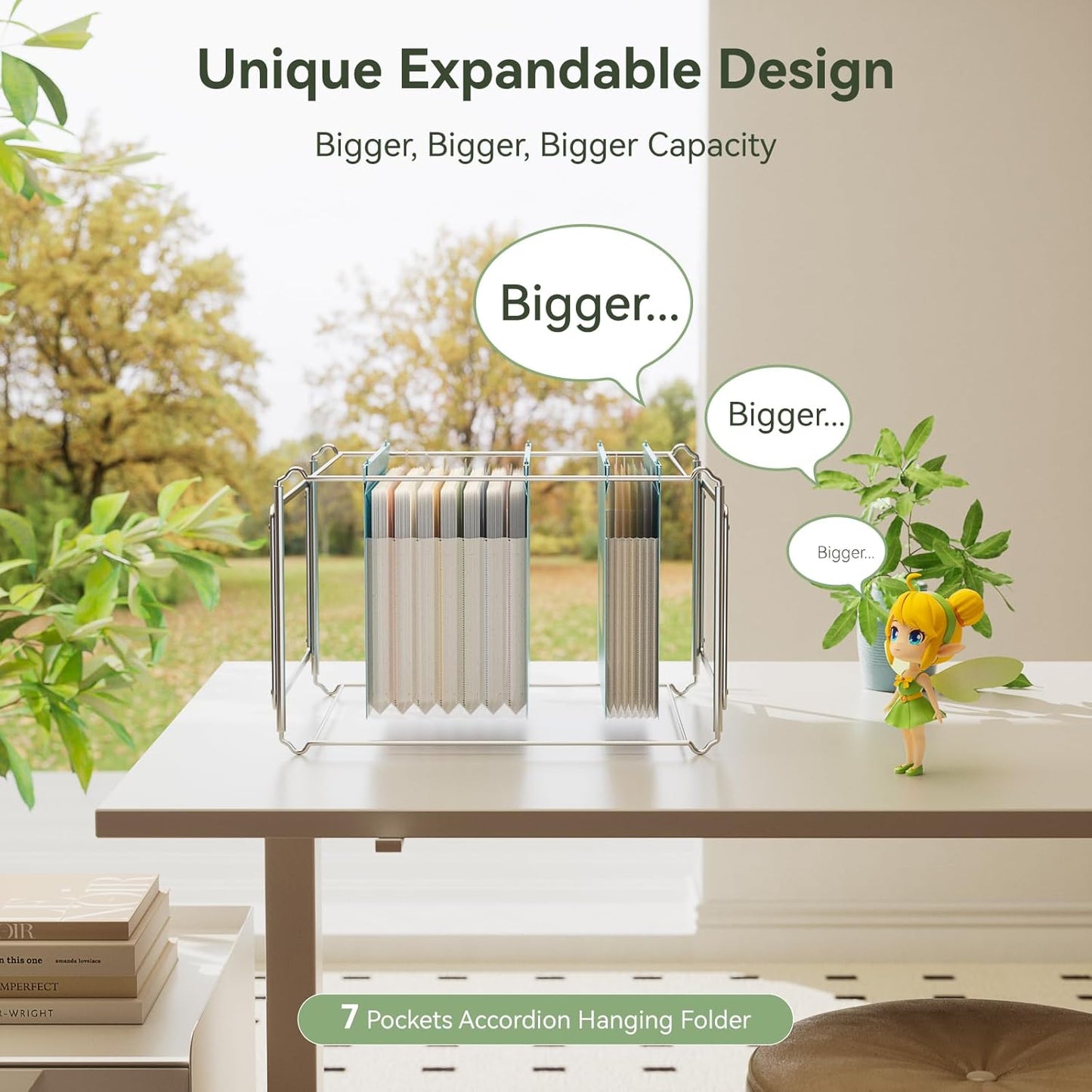 Wheat Straw Expanding Hanging File Folders,1.2" Accordion Pockets File Organizer, Large Capacity, Letter Size for Filing Cabinet, 100% BPA Free, Return to Nature, Healthy Living-3 Packs