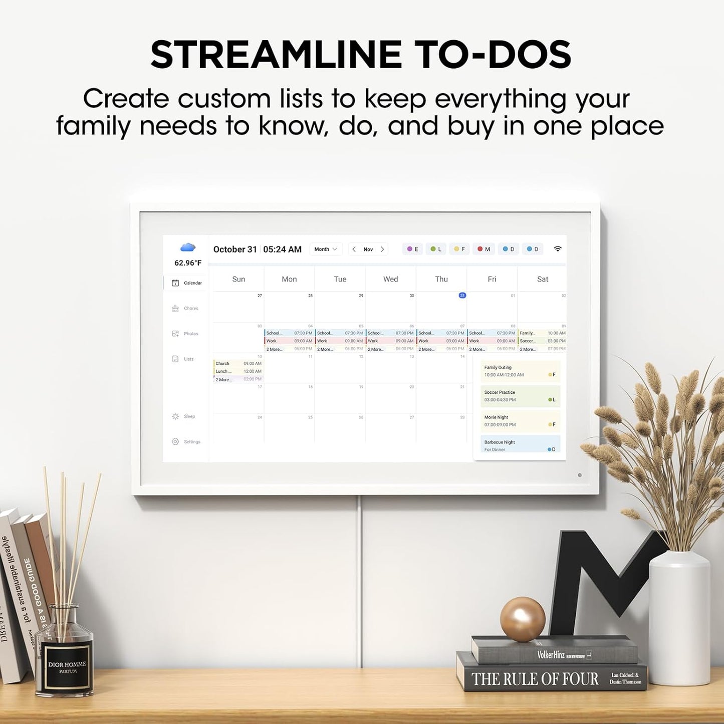 21.5 Inch Smart Digital Calendar, Wall Electronic Calendar, 1920 * 1080 IPS Full HD Touch Screen Display for Family Meal Planner Support - Streamline Household Organization