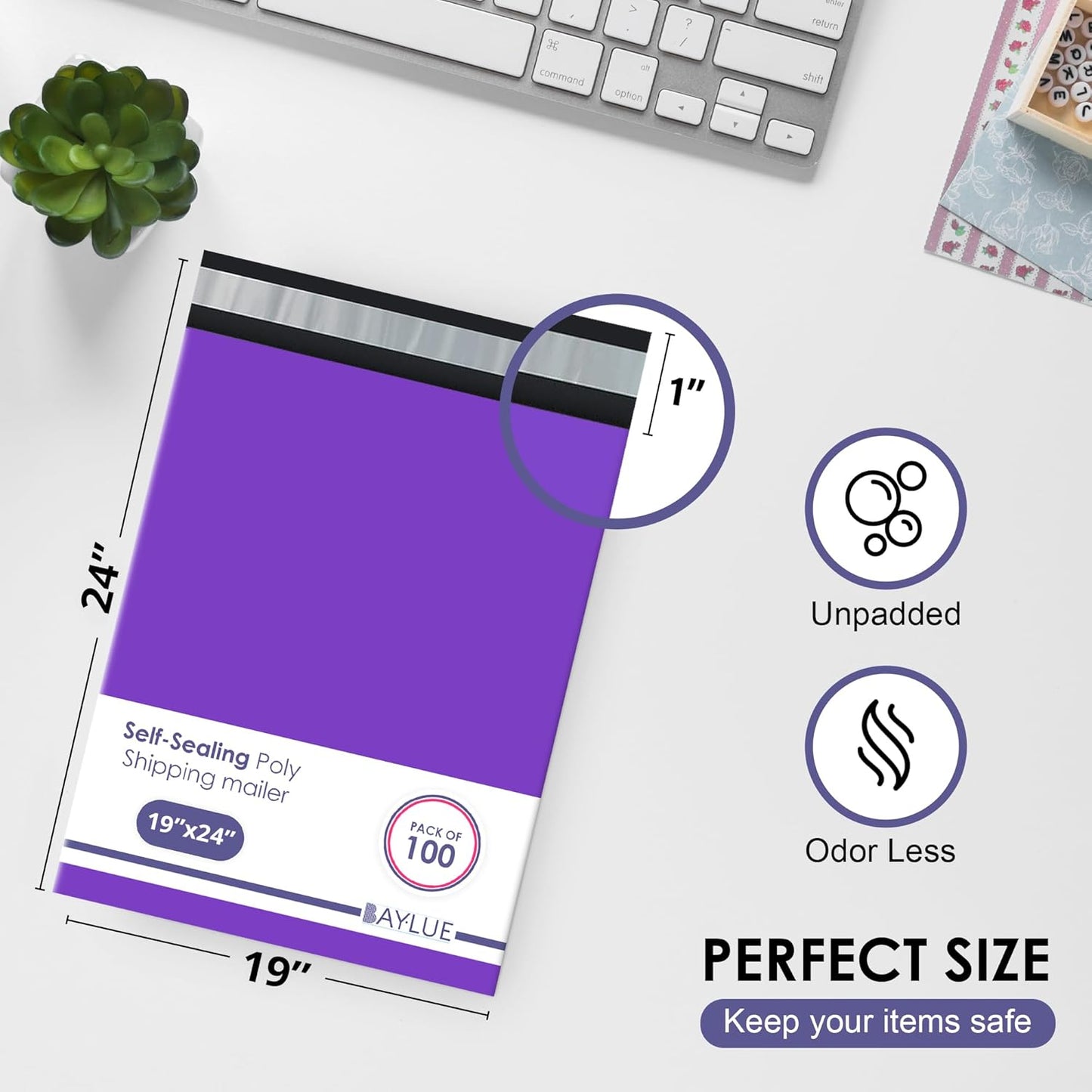 Purple Large Poly Mailers 19x24 Inch | Strong Adhesive Self-Seal Mailer Bags | Tear, Tamper, Water Resistant Shipping Envelopes | Thick Strong polymailer Bags XL Clothing Shipping Bags | 100 Pcs Bulk - Lumora Desk
