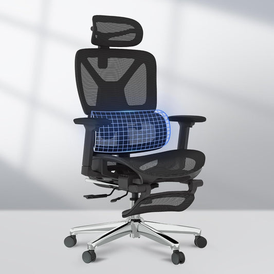 FLEXISPOT ErgoX Premium Ergonomic Office Chair with Footrest- Adjustable 3D Armrests, Dynamic Lumbar Support, Recline & Tilt Function, Mesh Seat, for Home & Office Use,Black