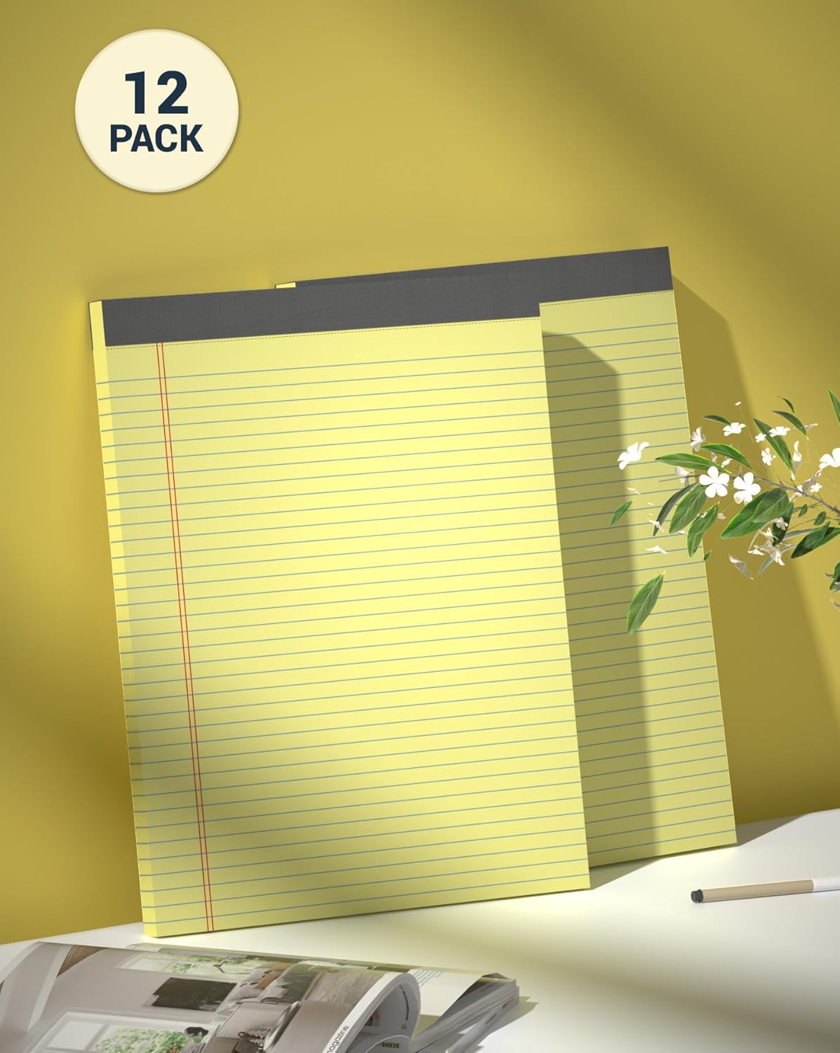 Legal Pads 8.5 x 11 College Ruled, 12 Pack Yellow Legal Note Pads 8.5 x 11 Perforated Paper Tablets 8-1/2 x 11 Narrow Ruled Writing Note Pads 30 Sheets Pads of Paper Notepads Yellow Notebook Notepad