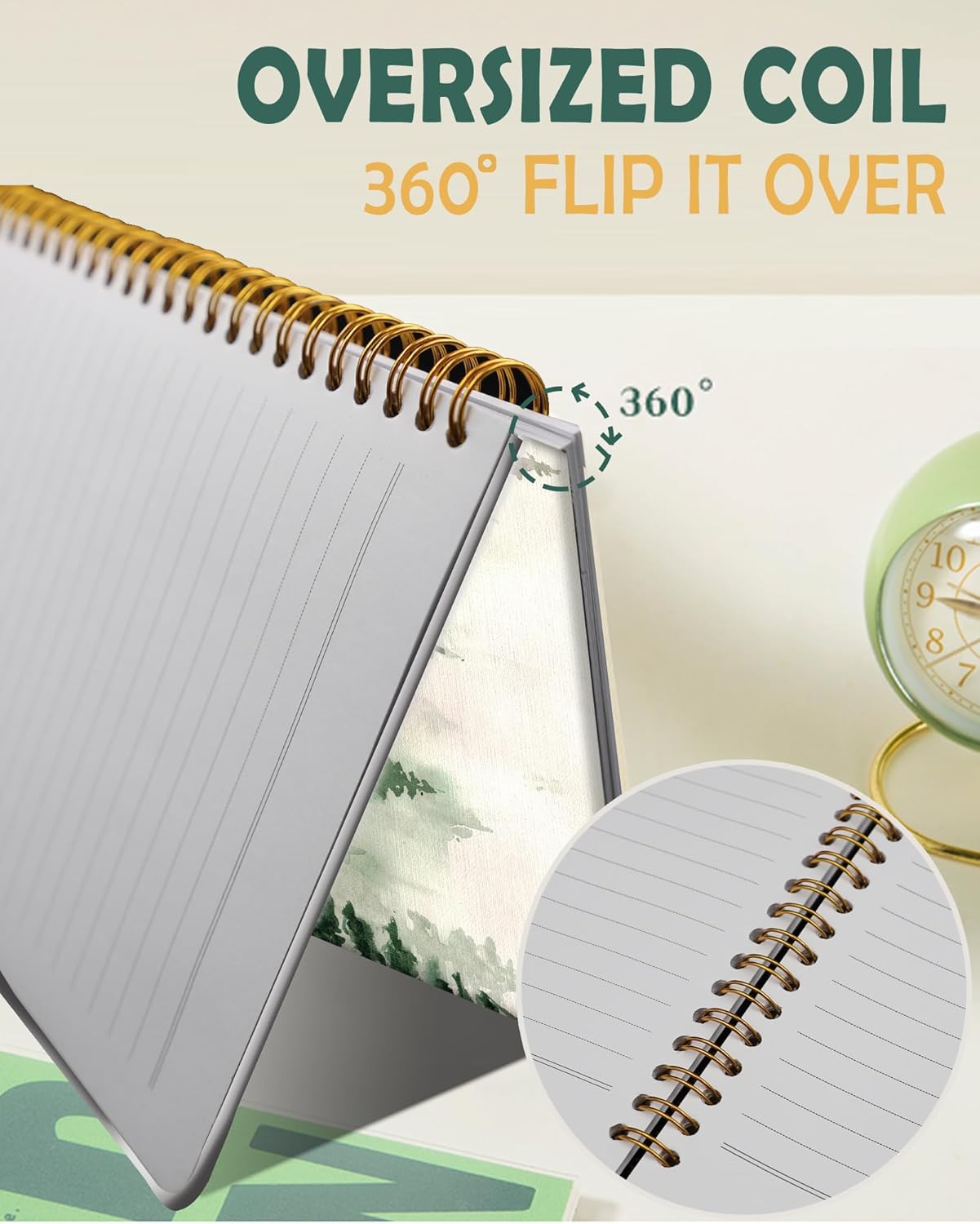 Ruled Spiral Writing Notebook,A5 Hardcover Lined College Journal for Women Lady,Fashion Puppy Watercolor Strong Twin-Wire Binding with Premium Paper,8.4" X 6",Perfect for School,Office,Home Gifts(Spruce Green Forest)